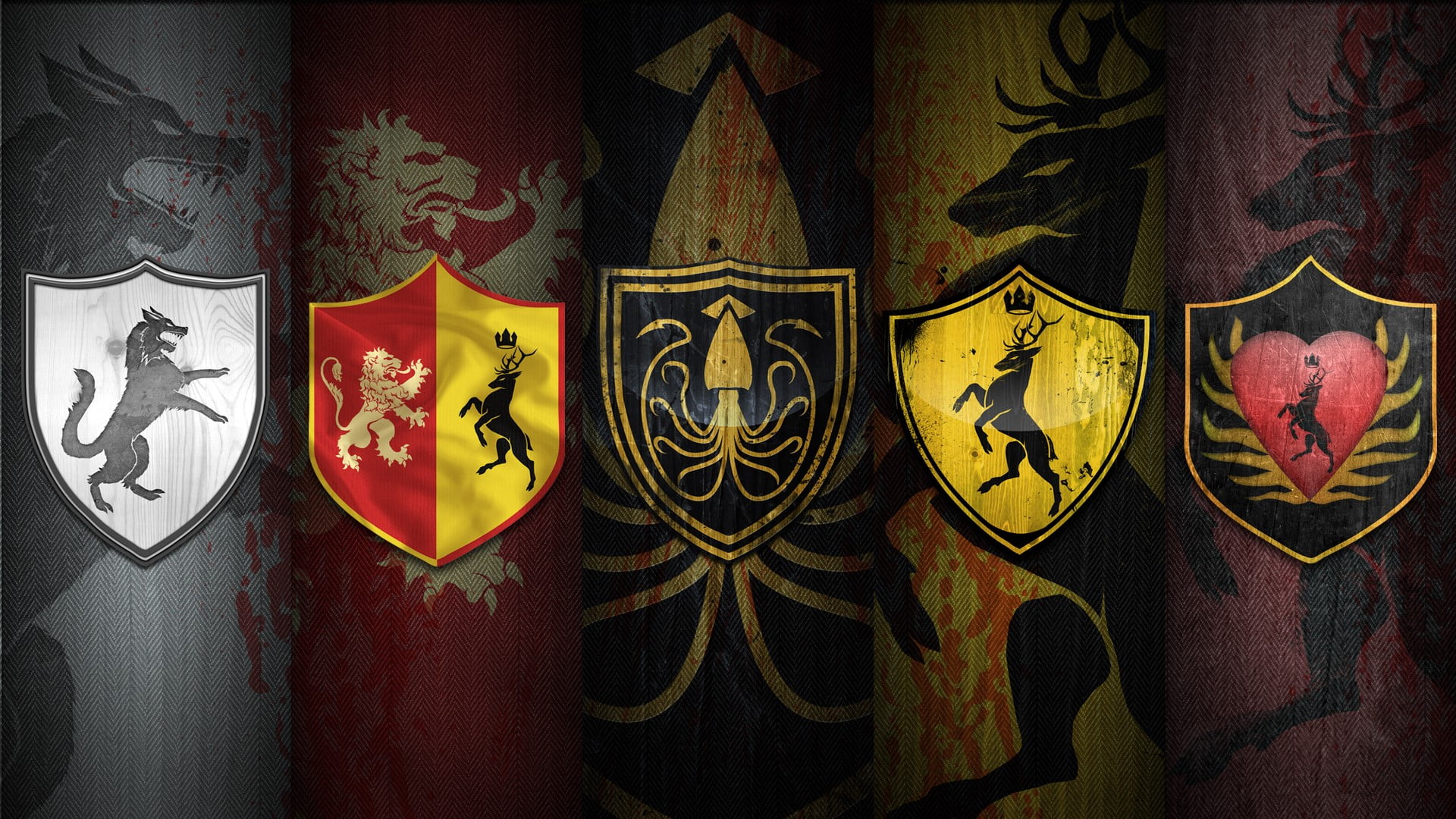 sigil, no people, craft, greyjoy, wall - building feature, indoors, variation, baratheon, stark, lannister, creativity, red, floral pattern, emblems, thrones, HD Wallpaper