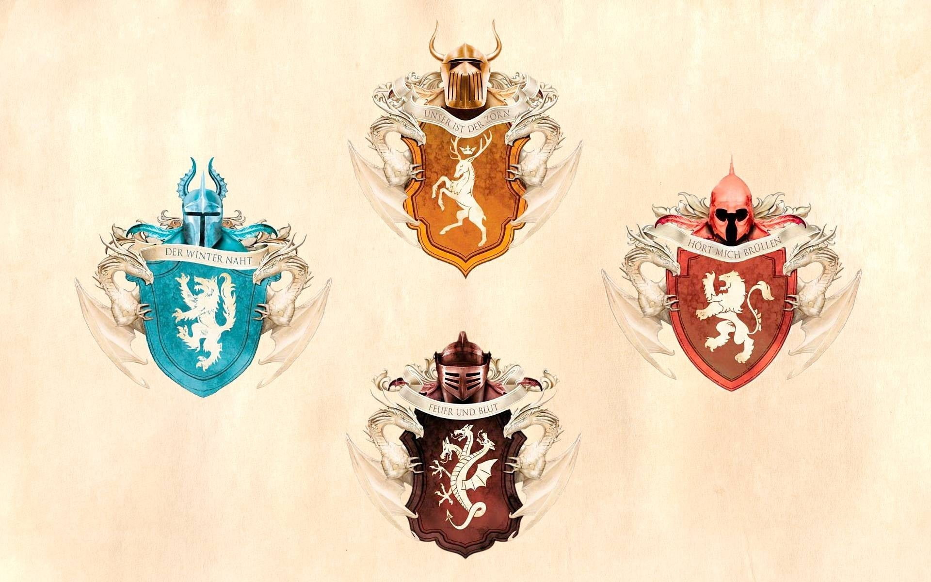 House stark, animal, the past, House baratheon, 1080P, indoors, wall - building feature, decoration, history, animal themes, colored background, architecture, HD Wallpaper