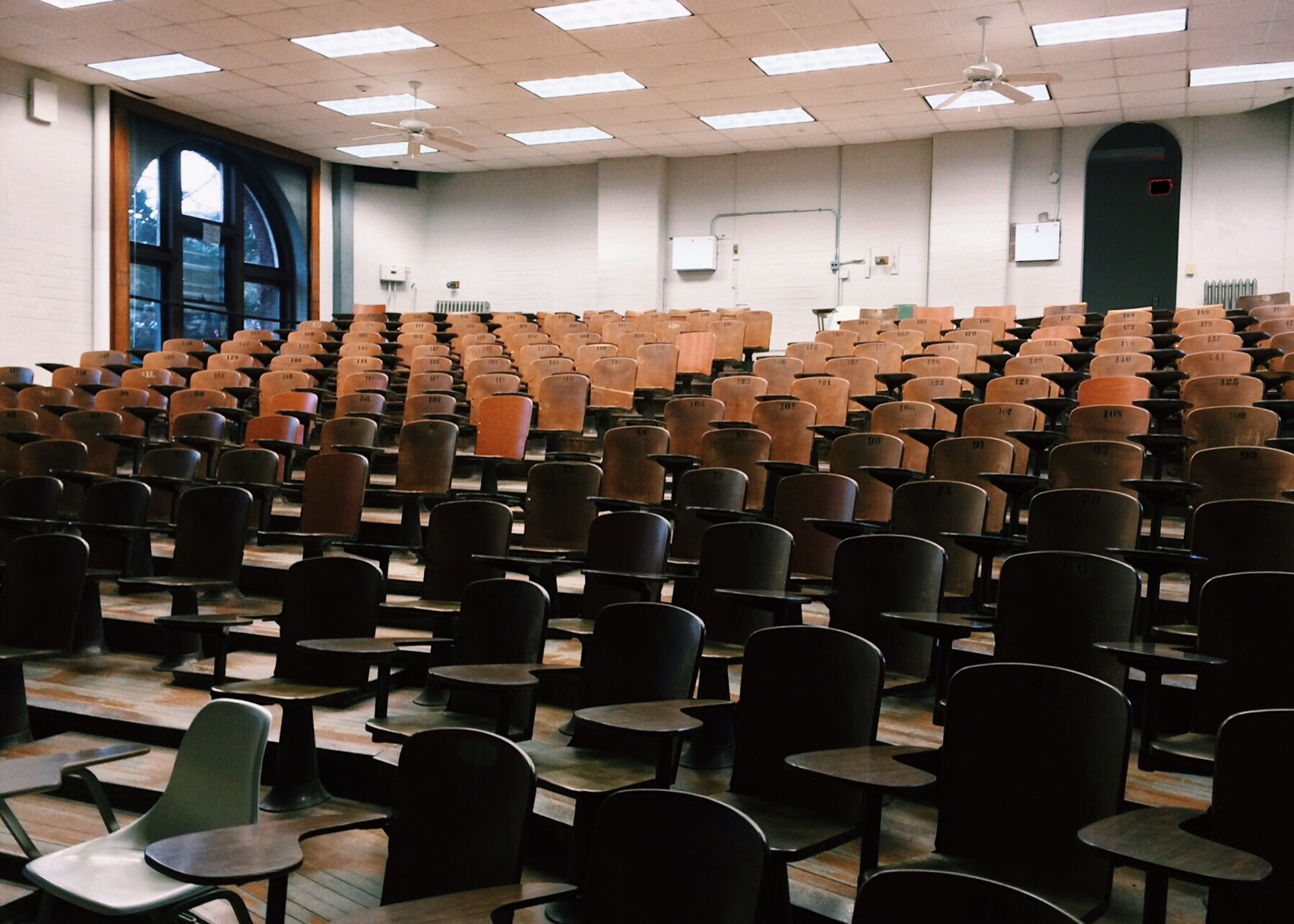chair, auditorium, meeting, lot, school, empty, in a row, studying, no people, learning, 2K, education, large group of objects, lecture hall, armchair, HD Wallpaper