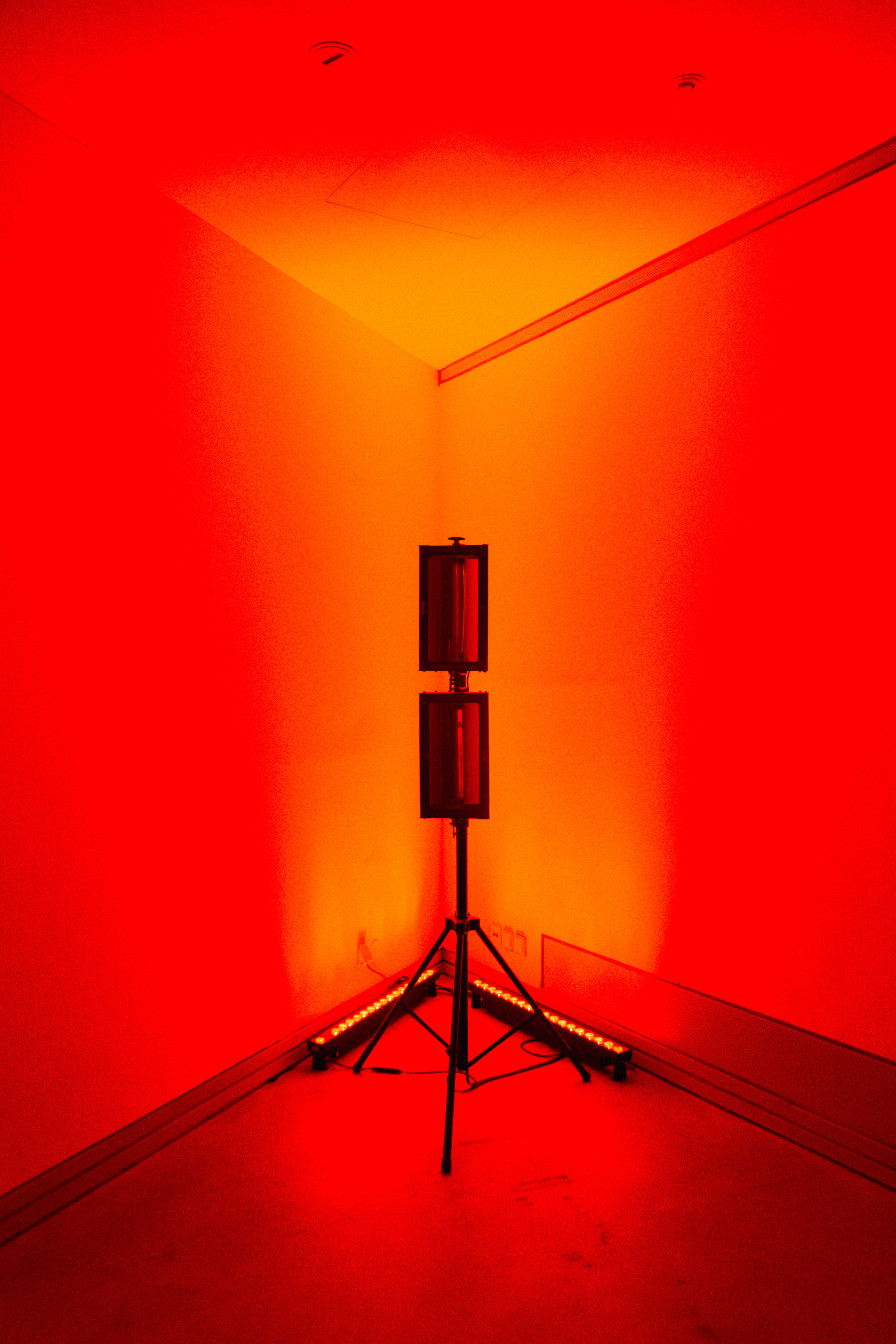 wall, pc, microphone, clock, arts culture and entertainment, display, corner, communication, ceiling, empty, seat, wall - building feature, orange color, Phone HD Wallpaper