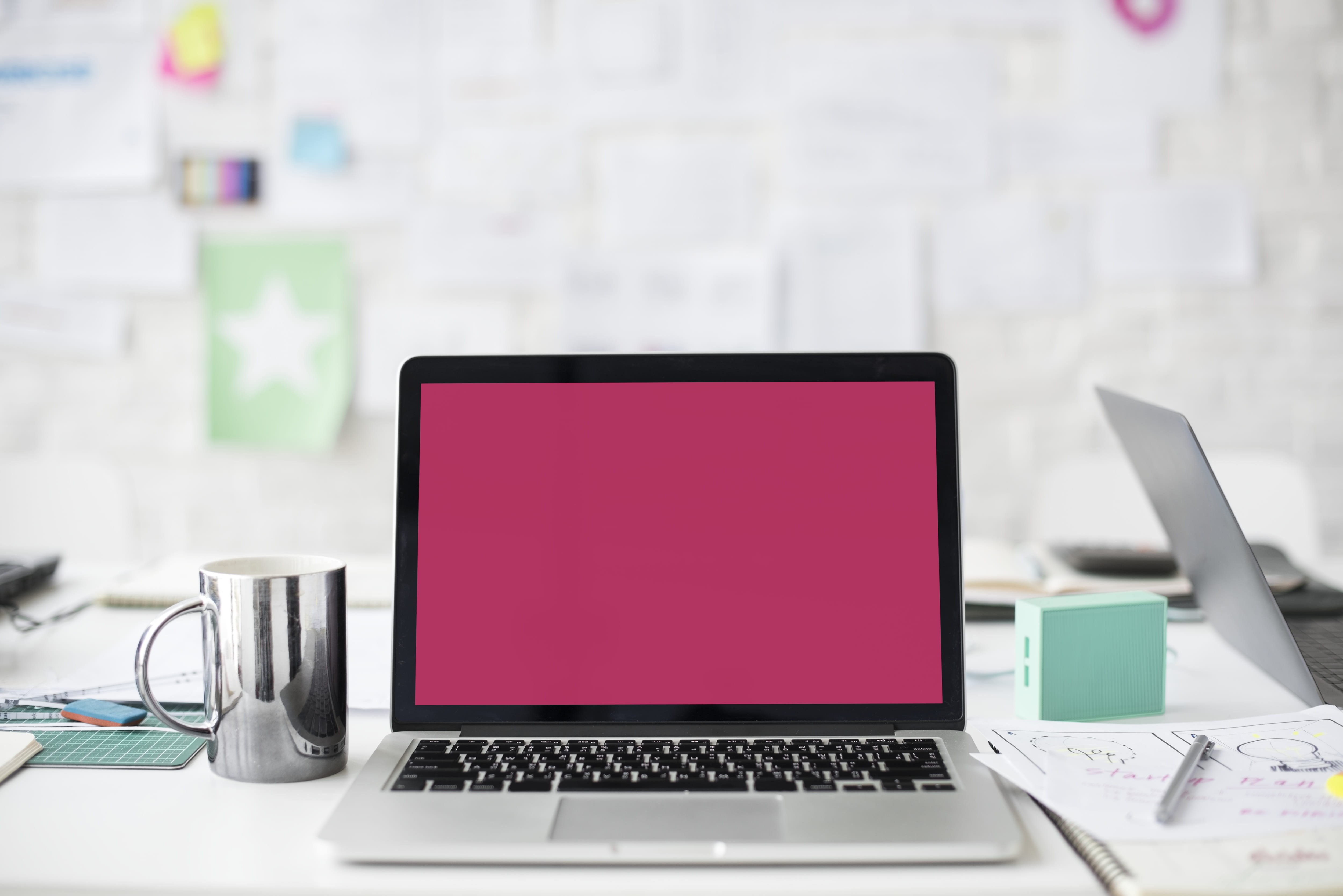 coffee cup, papers, startup, small business, planning, computer monitor, no people, table, keyboard, pro, technology, digital, macbook, workspace, notepad, HD Wallpaper