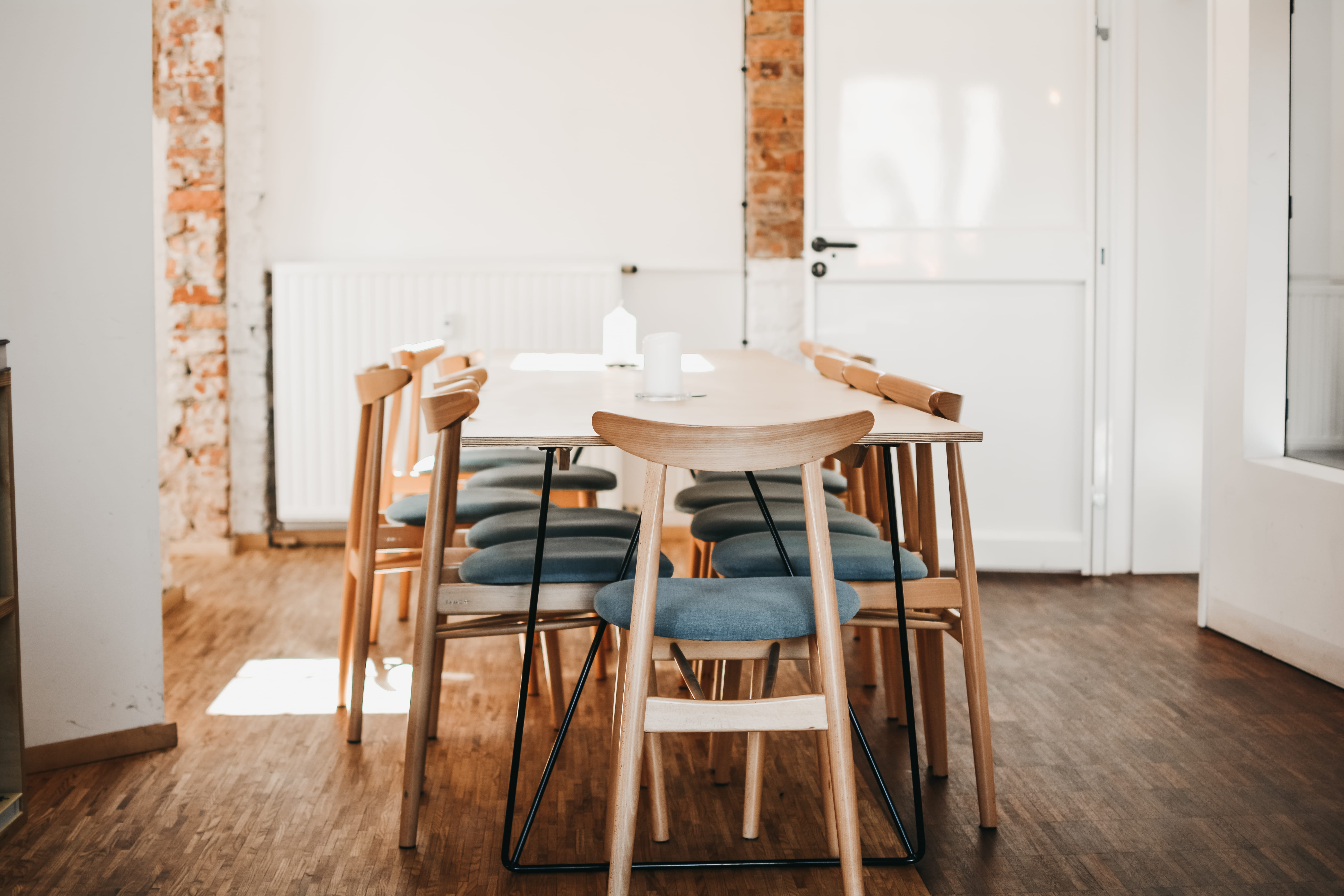 door, home interior, chair, minimalistic, seat, apartment, design, flooring, wood, wall, paint, inspiration, coffee, no people, domestic life, room, 5K, HD Wallpaper