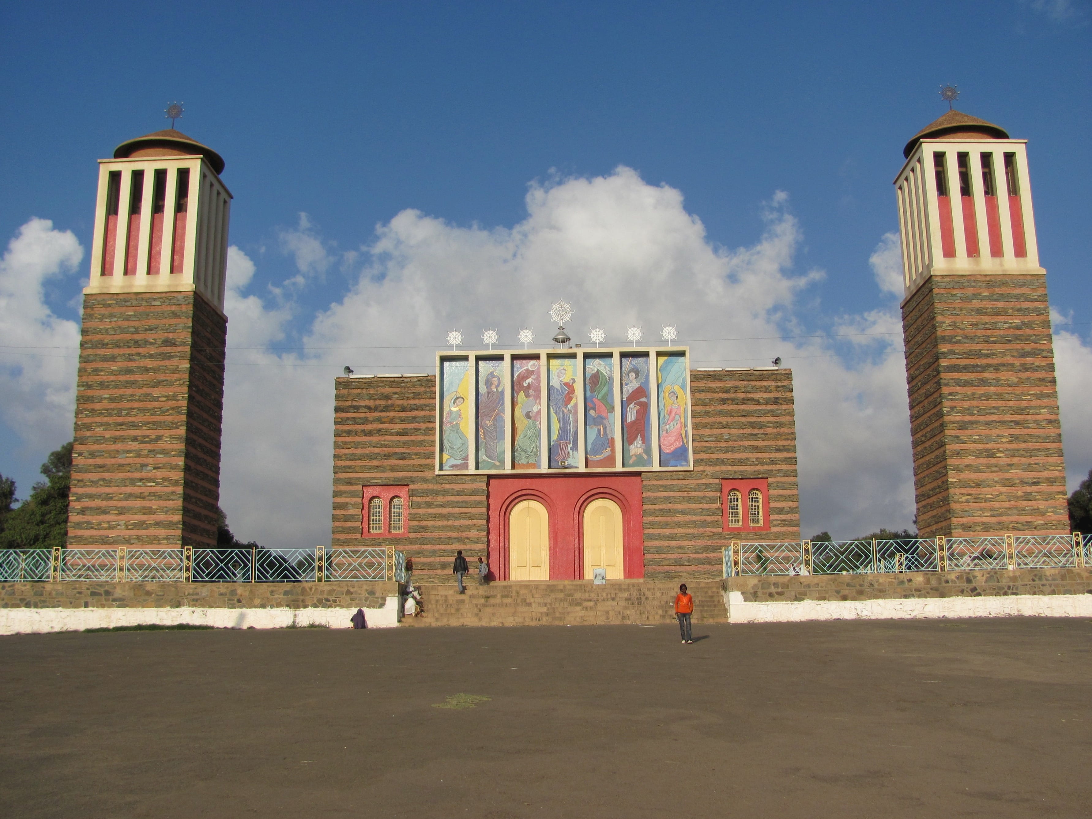 clouds, travel destinations, the past, multi colored, Building, building exterior, built structure, sky, 2K, religion, nature, Eritrea, outside, sunlight, HD Wallpaper