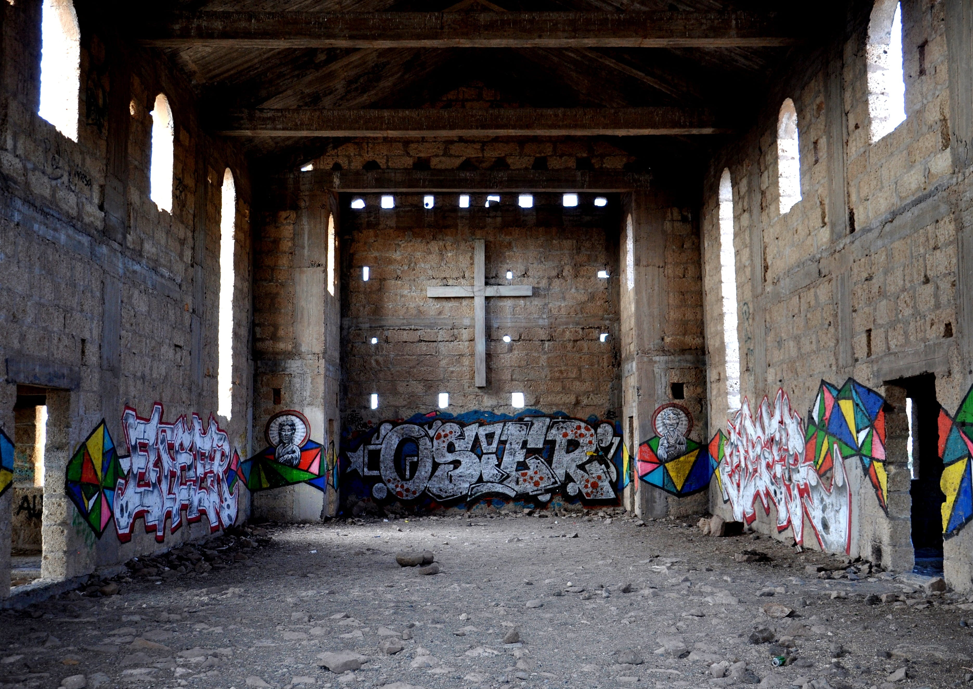 no people, religion, city, brick, ghost town, art and craft, multi colored, graffiti, lost places, day, empty, church, built structure, architecture, light, HD Wallpaper