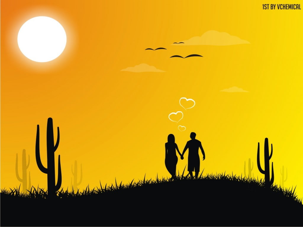 couple - relationship, Love, silhouette, leisure activity, women, sunset, people, plant, 480P, outdoors, positive emotion, togetherness, text, field, adult, HD Wallpaper