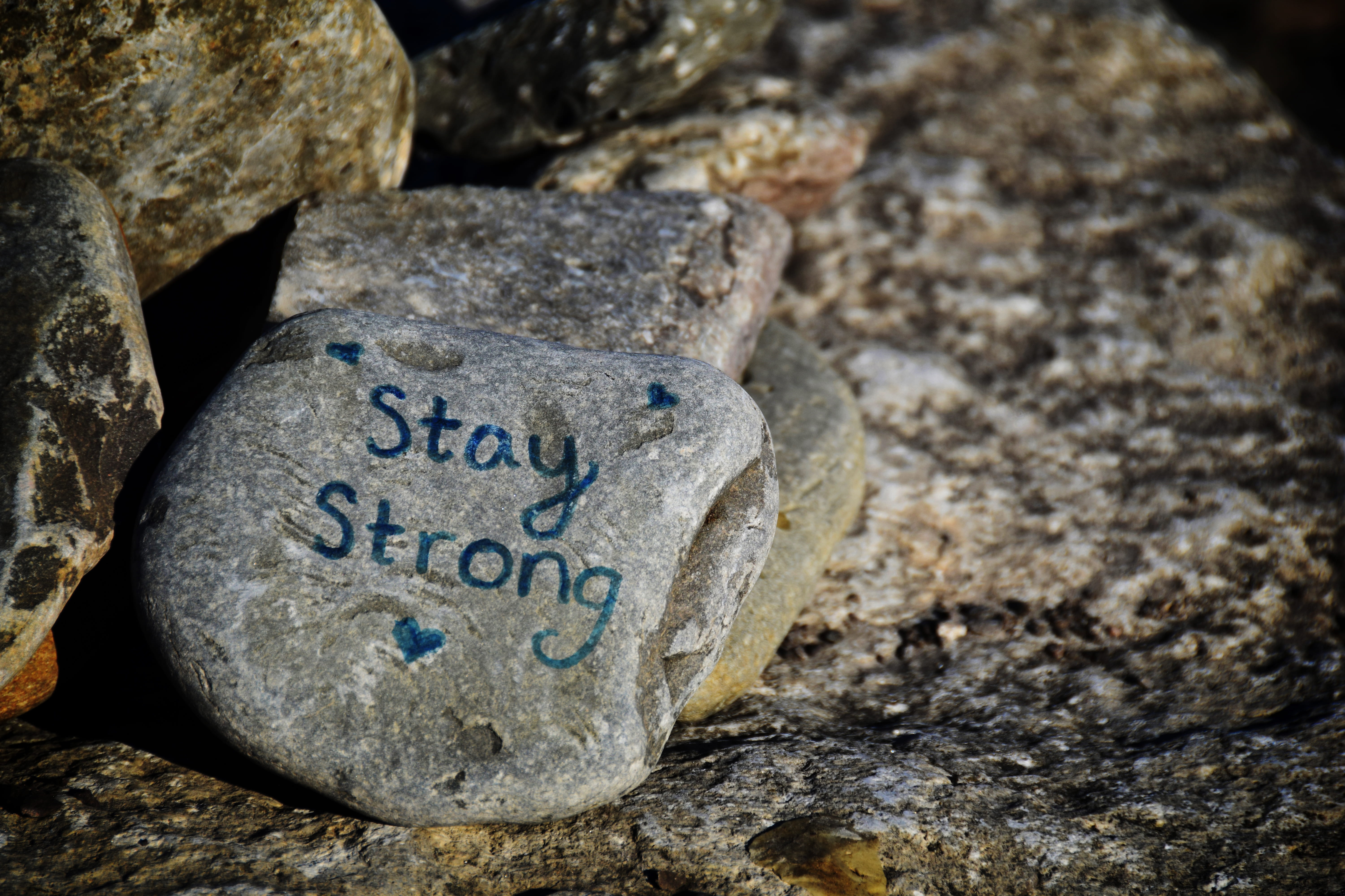 5K, rock - object, rock, stay strong, message, pebble, stone - object, script, focus on foreground, inspirational, day, stone, rocks, no people, solid, HD Wallpaper
