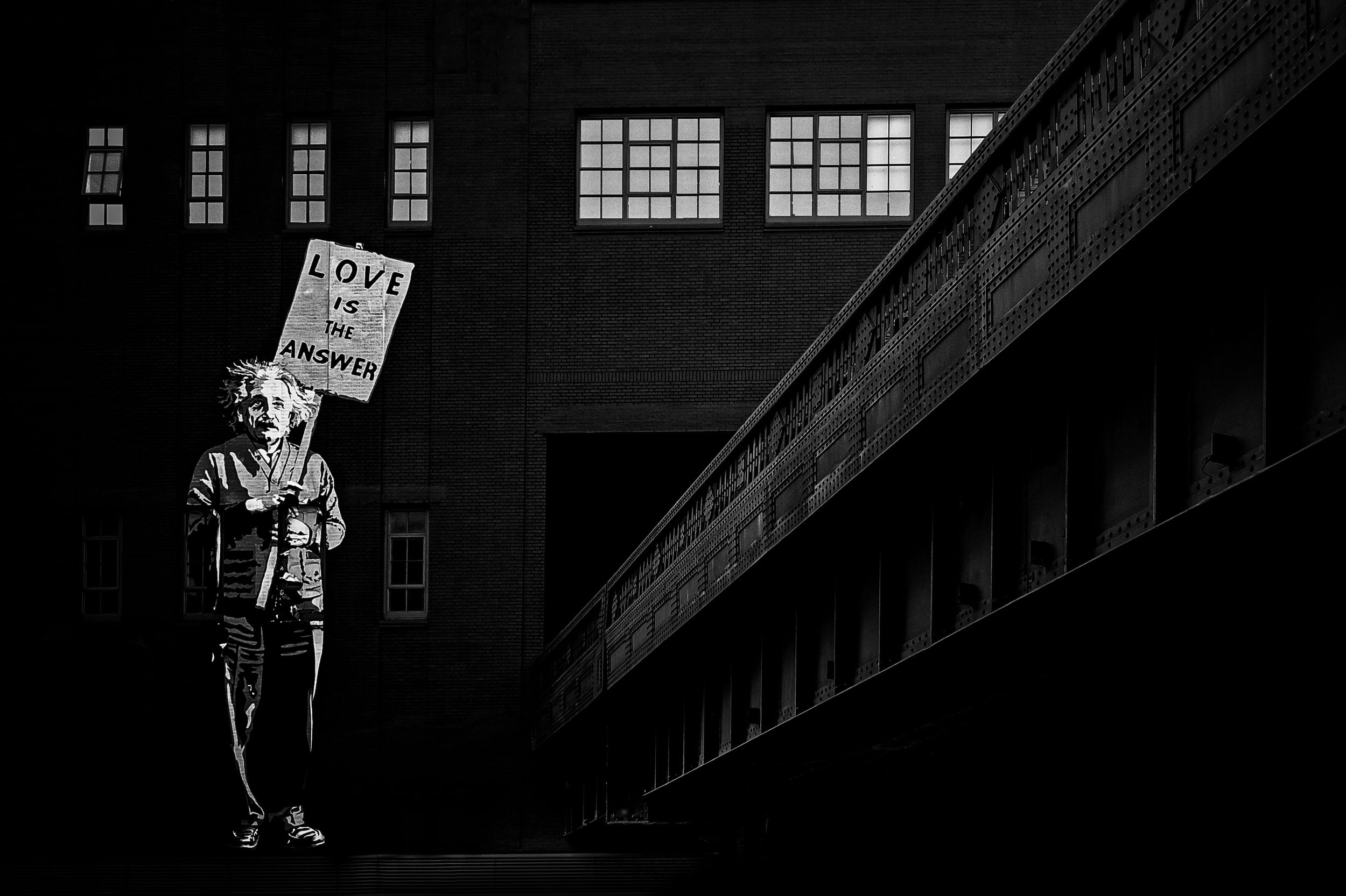 building, the building, Ute Scherhag, the answer, wall, answer, love, graffiti, Einstein, 1080P, HD Wallpaper