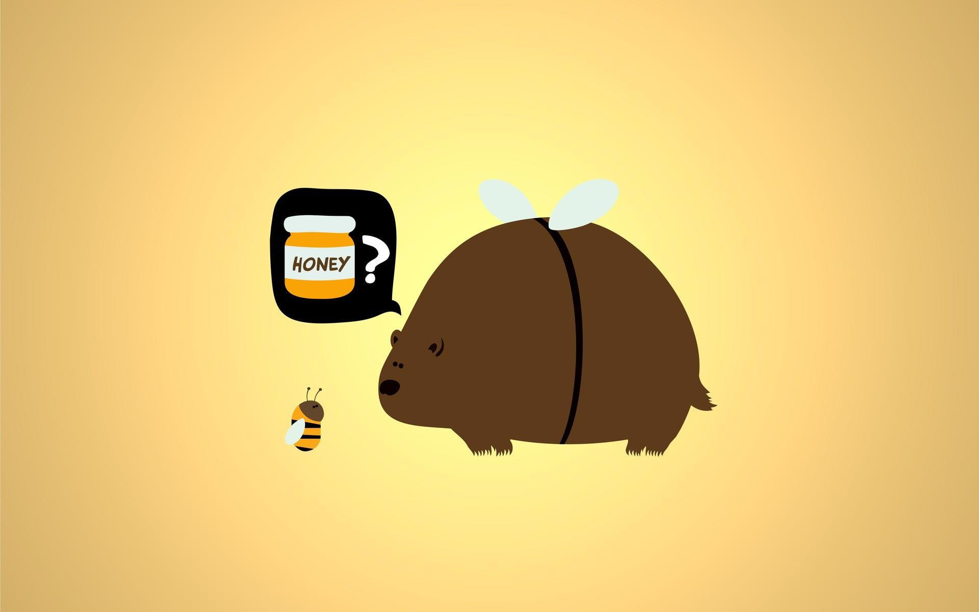asking, picture, 1080P, vector, 1920x1200, bee, bear, wings, honey, HD Wallpaper