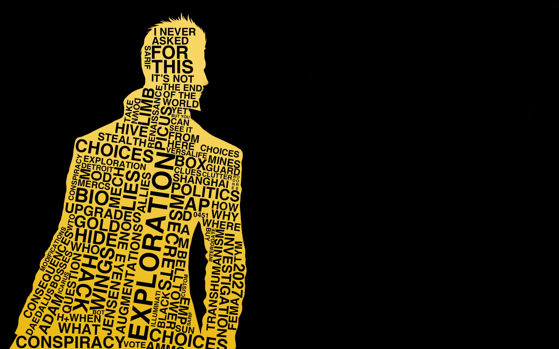 asked, video games, deus, 1080P, typography, black, never, text, ex, hd, HD Wallpaper