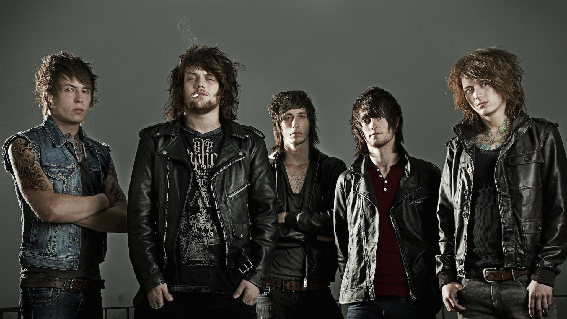 young Men, beauty, young Women, portrait, cool, males, tattoo, studio Shot, youth Culture, waist up, dark, 1080P, togetherness, asking alexandria, band, HD Wallpaper