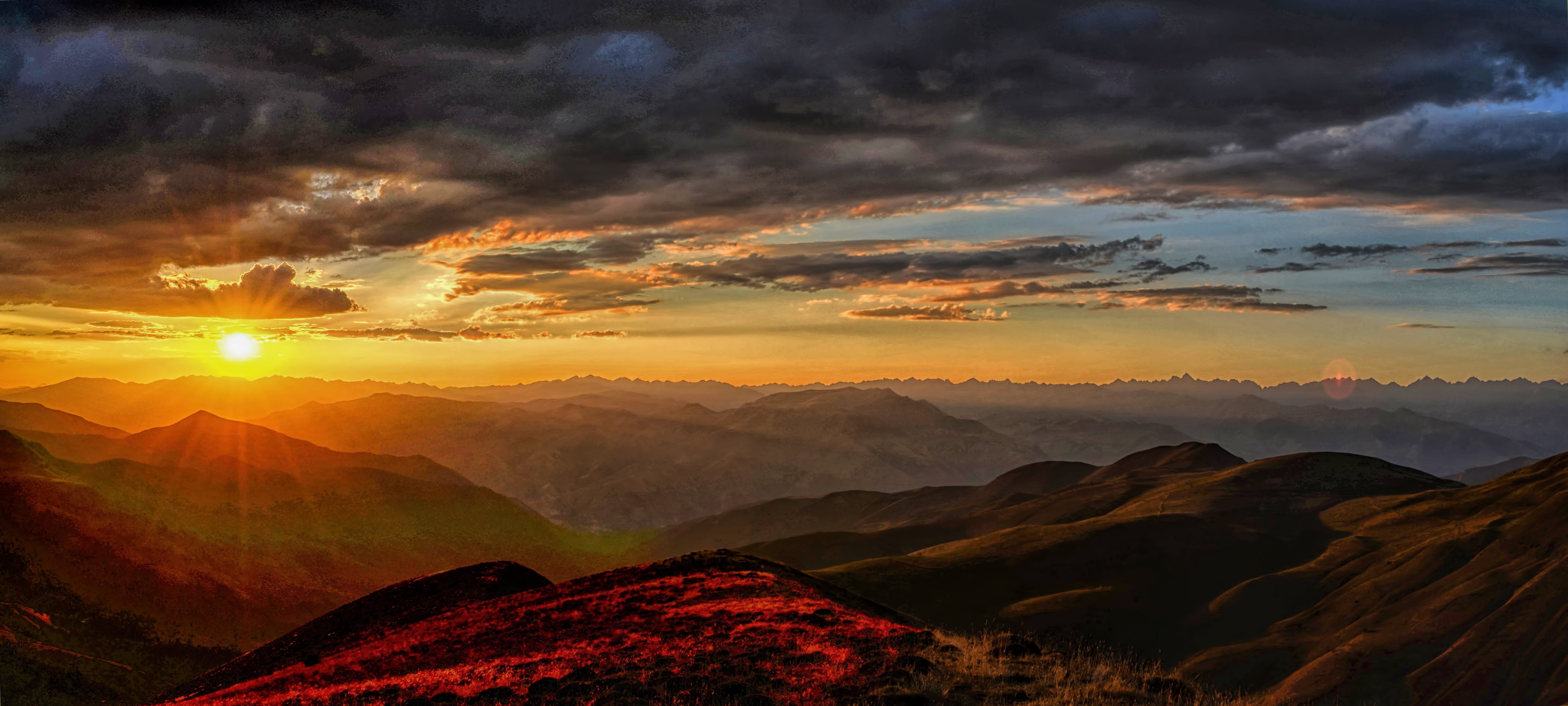 mountain range, taylor, summer, environment, beautiful, mountains, silhouette, sun, no people, in the evening, background, travel, lens flare, sunlight, HD Wallpaper