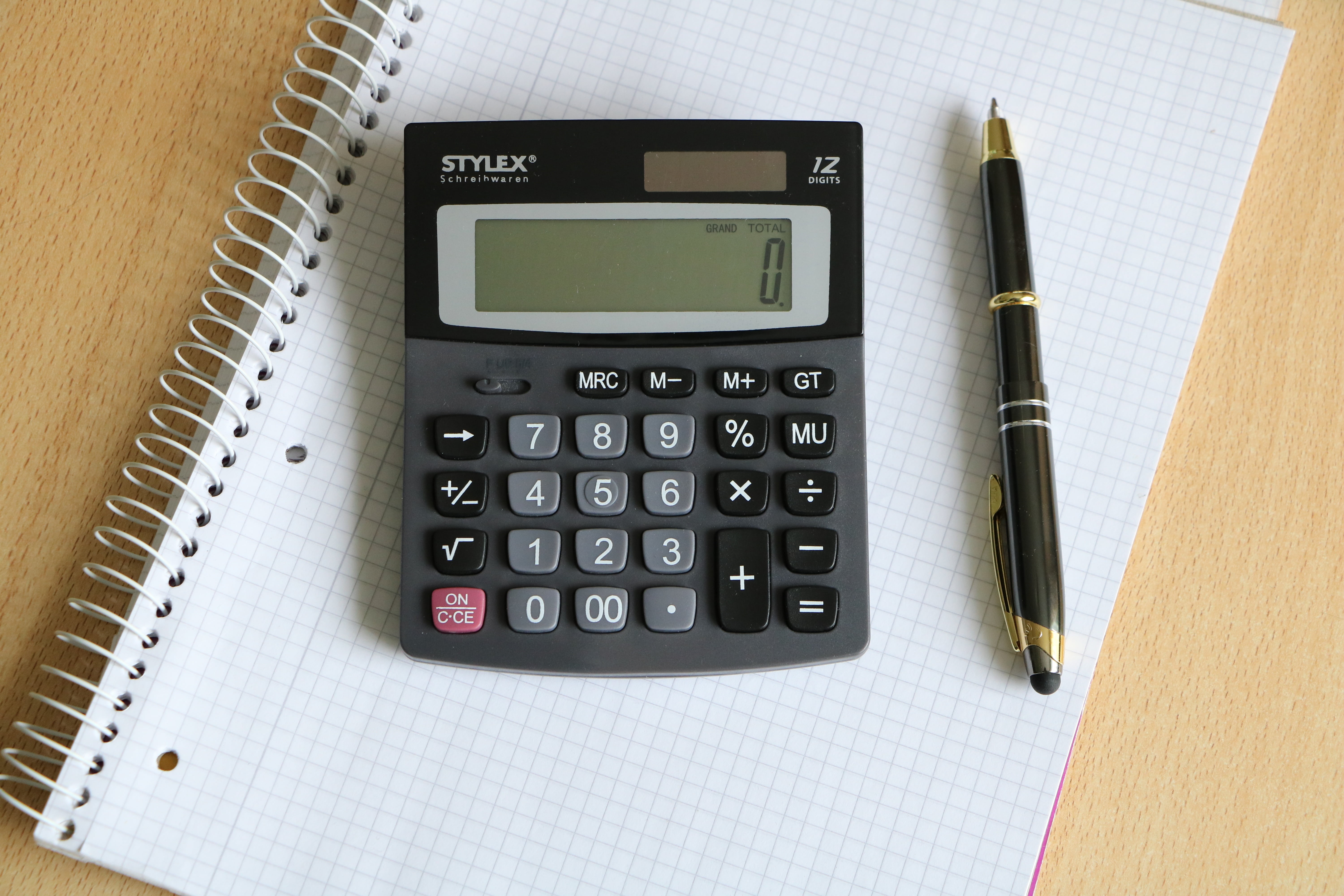 accuracy, calculating, finance, table, mathematics, pencil, office, beside, directly above, still life, stylex, 5K, solar calculator, writing instrument, HD Wallpaper