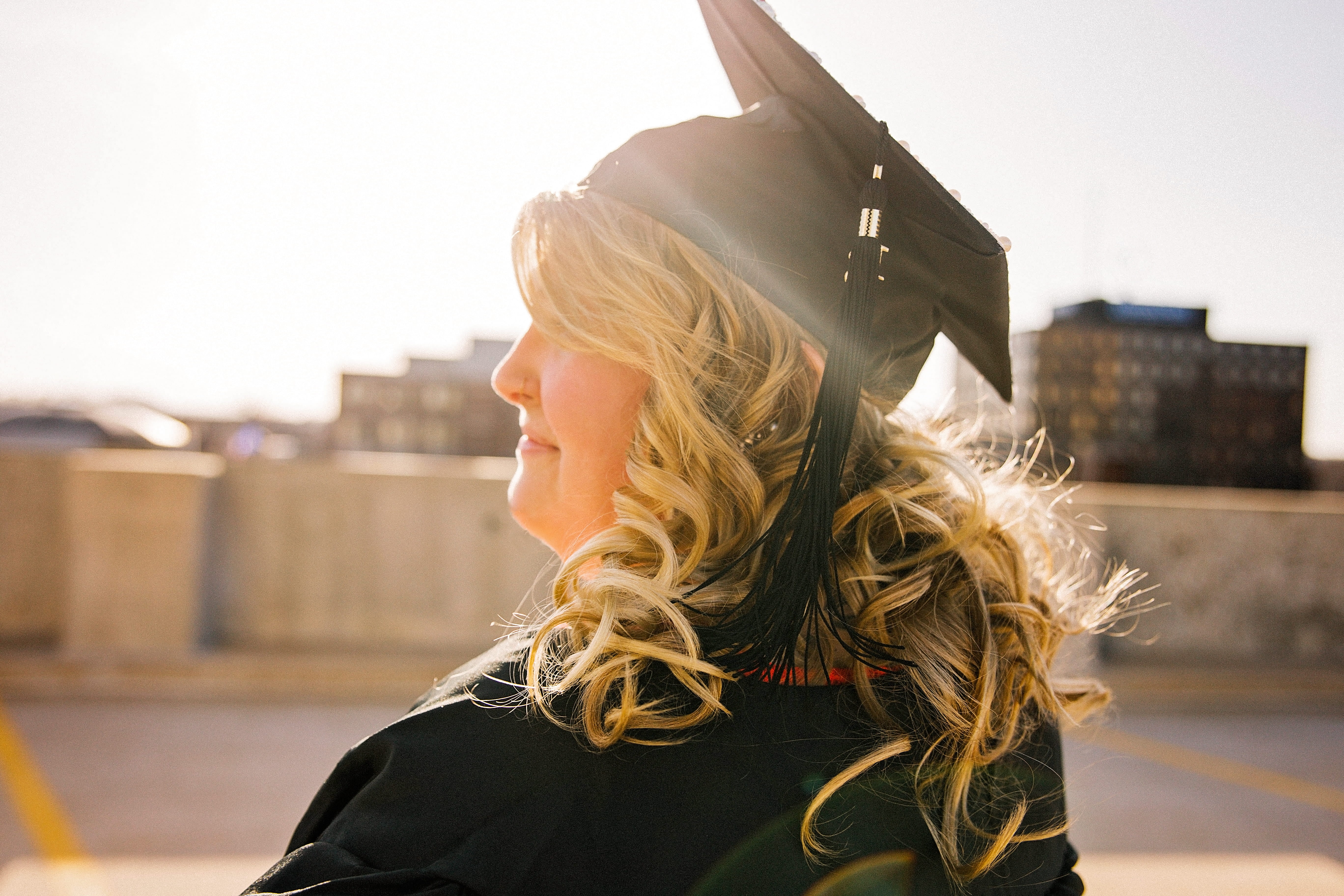 city, wearing, school, rear view, graduation, day, suit, long hair, high school, degree, adolescence, architecture, young adult, cap and gown, daytime, HD Wallpaper