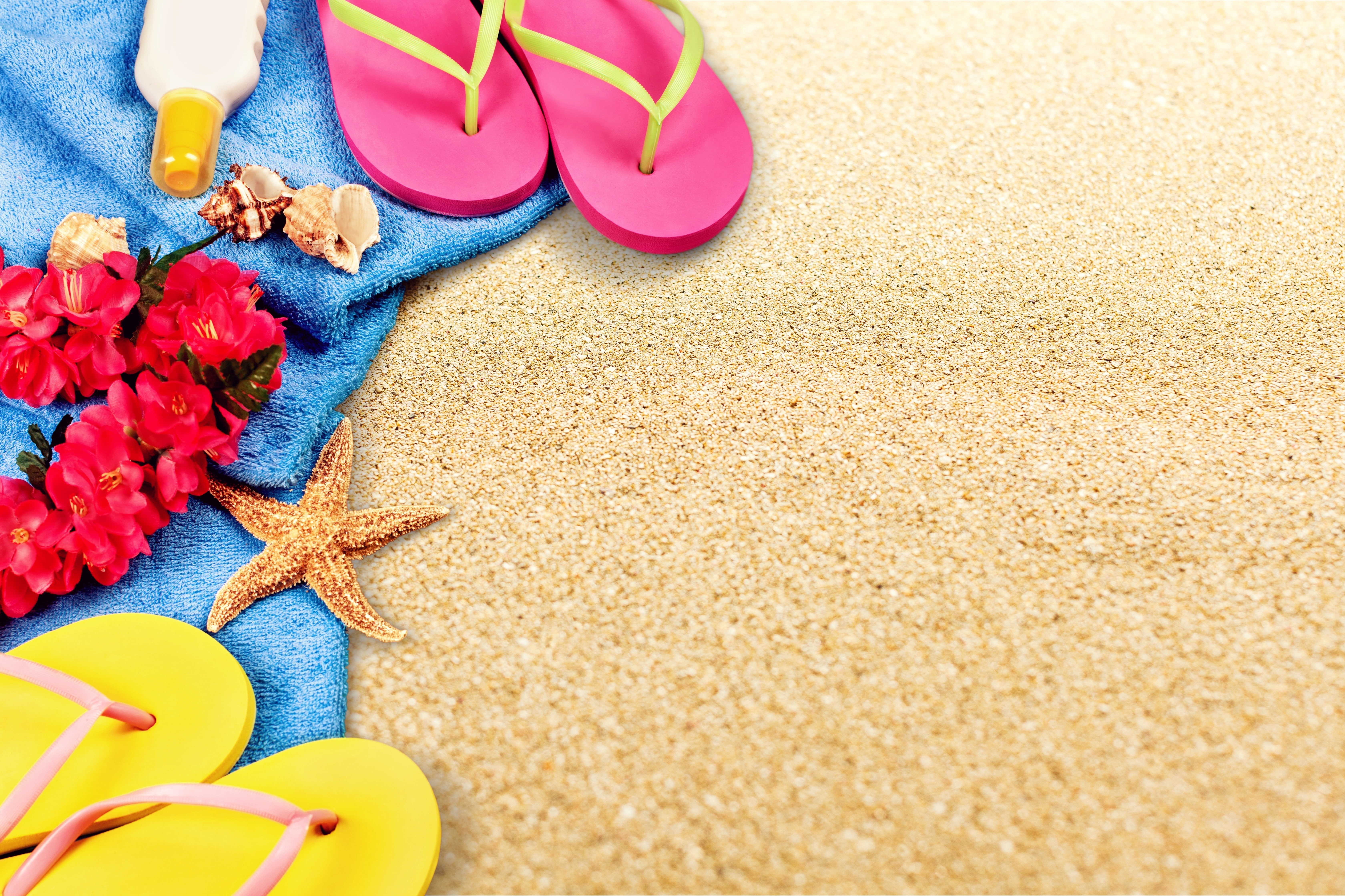 summer, vacation, sand, towel, 5K, beach, slates, shell, stay, HD Wallpaper