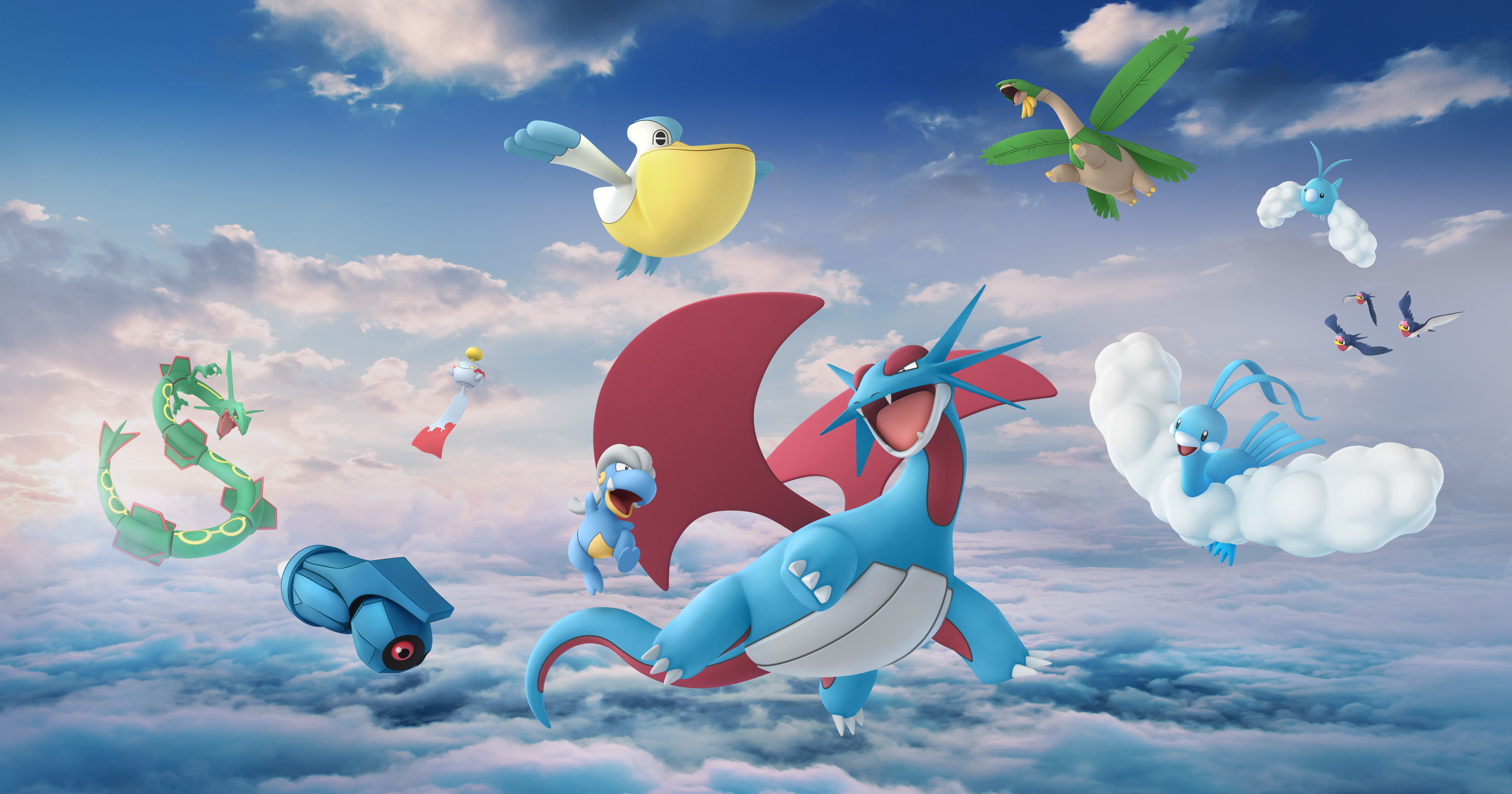 Pokémon GO, Bagon (Pokémon), Beldum (Pokémon), Swablu (Pokémon), Taillow (Pokémon), Pokémon, Tropius (Pokémon), 4K, Salamence (Pokémon), Pelipper (Pokemon), HD Wallpaper