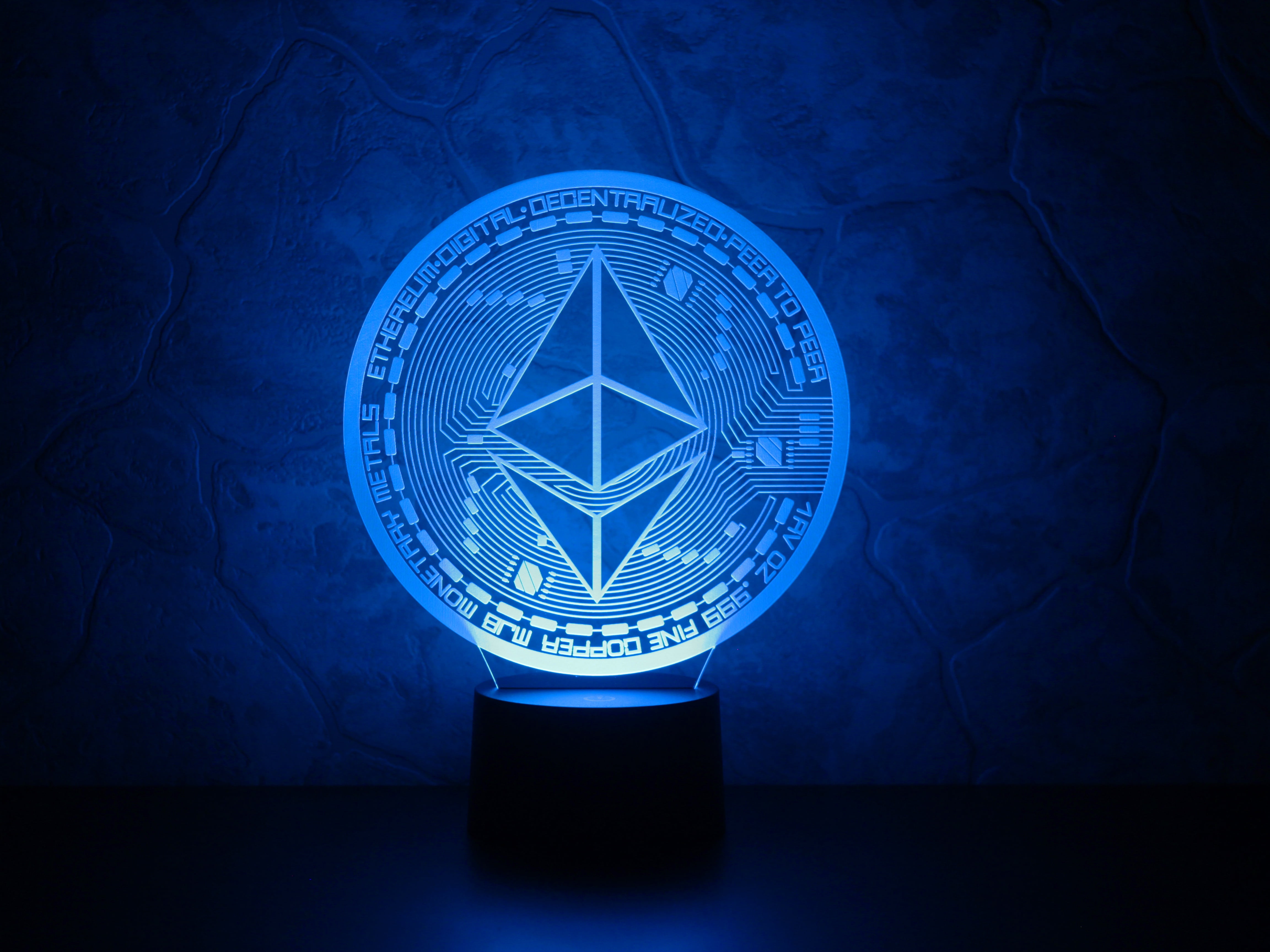 4K, logo, the air, blue, coin, ethereum, fon, eth, HD Wallpaper