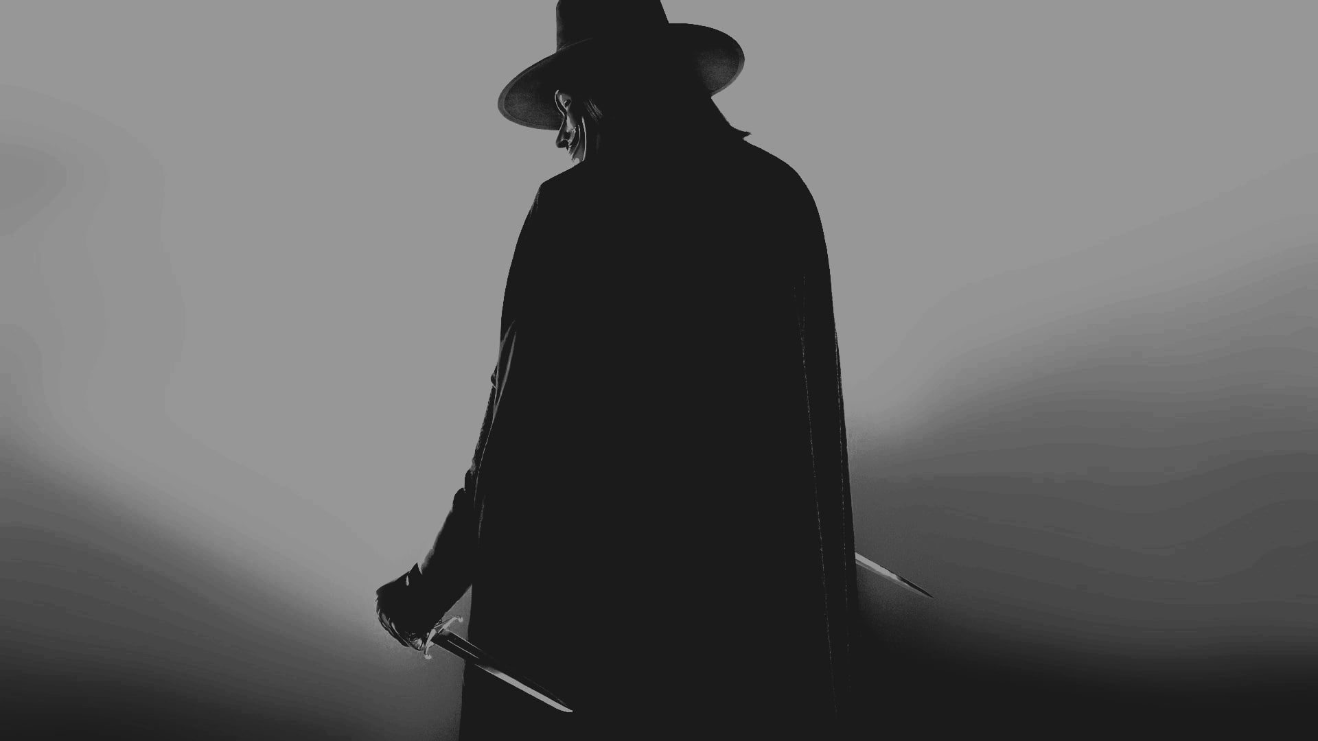 movies, hat, 1080P, V for Vendetta, Guy Fawkes, V, Guy Fawkes mask, gray, Vertigo, DC Comics, black, dark, HD Wallpaper
