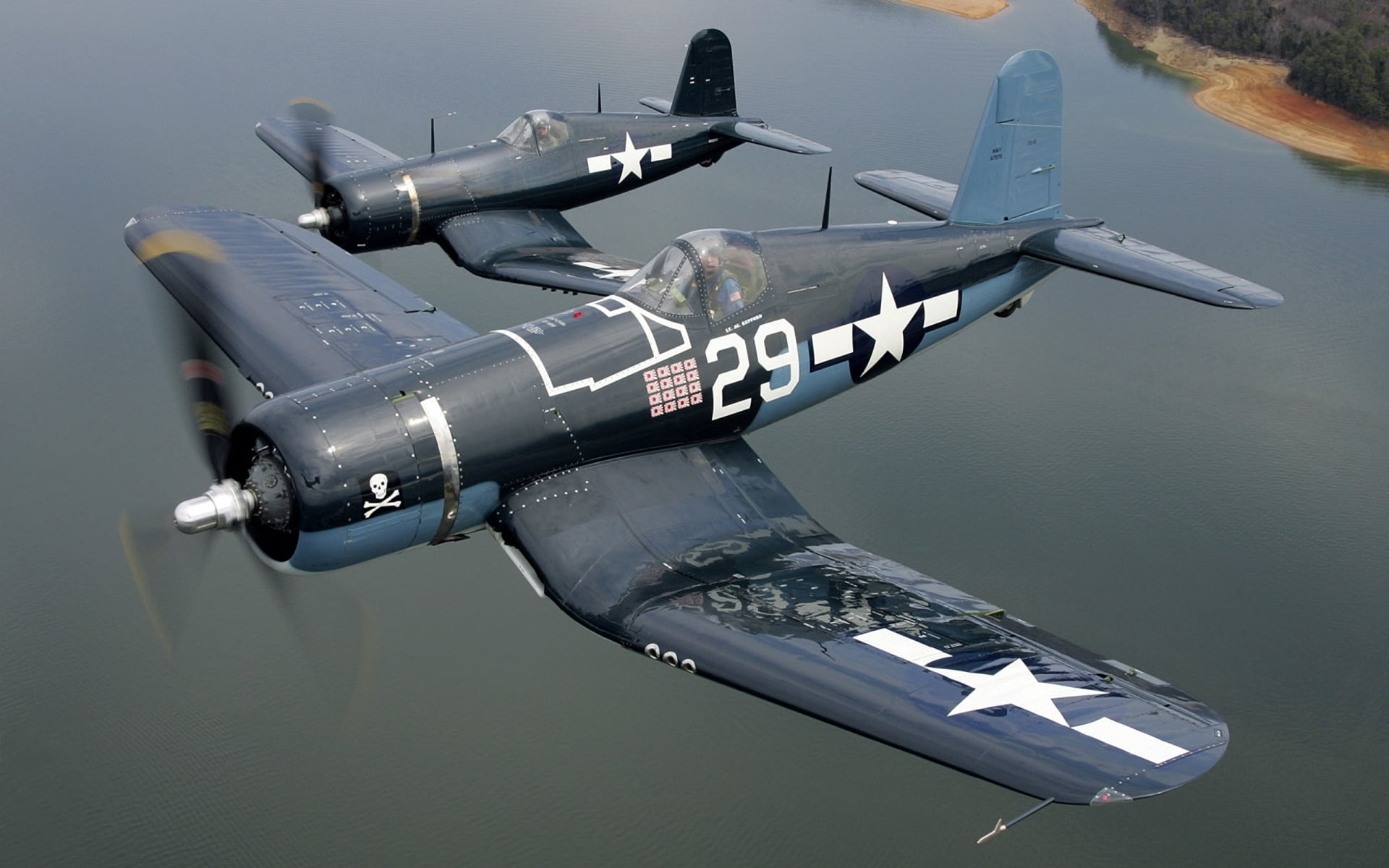 aircraft, plane, fighter plane, army, black, corsair, Aircrafts / Planes, motion, aerospace industry, flying, fighting, high angle view, nature, vought, HD Wallpaper