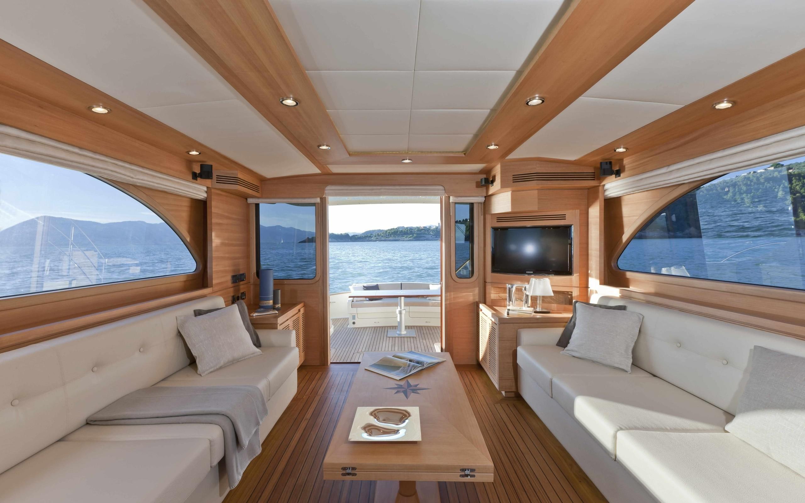 2K, couch, yacht, interior, luxury, white, brown, boat, photography, 2560x1600, ocean, HD Wallpaper