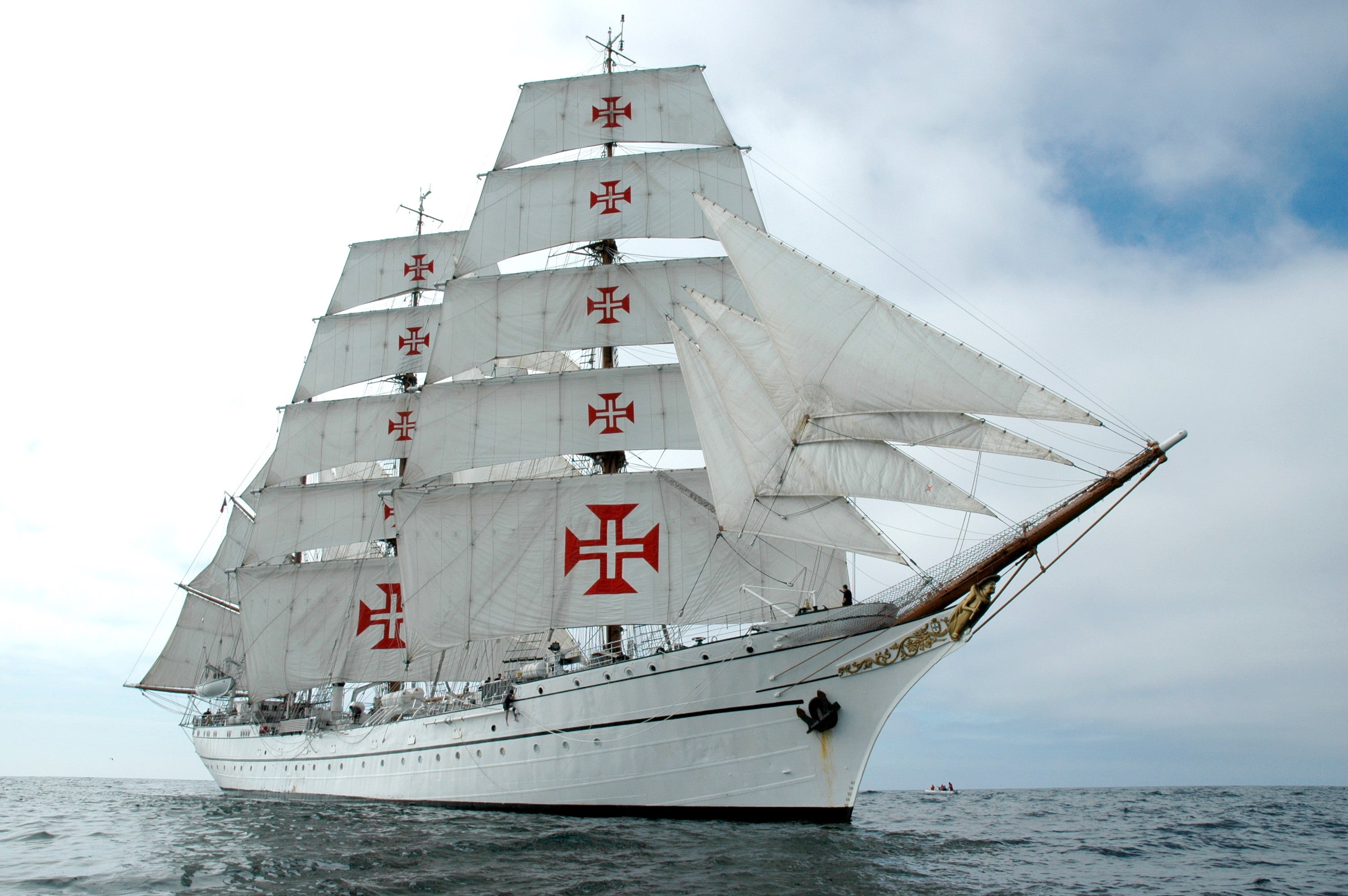 day, outdoors, 2K, sagres, yacht, nautical vessel, nature, travel, on the move, mode of transportation, ship, motion, Portugal, white color, sailing ship, HD Wallpaper