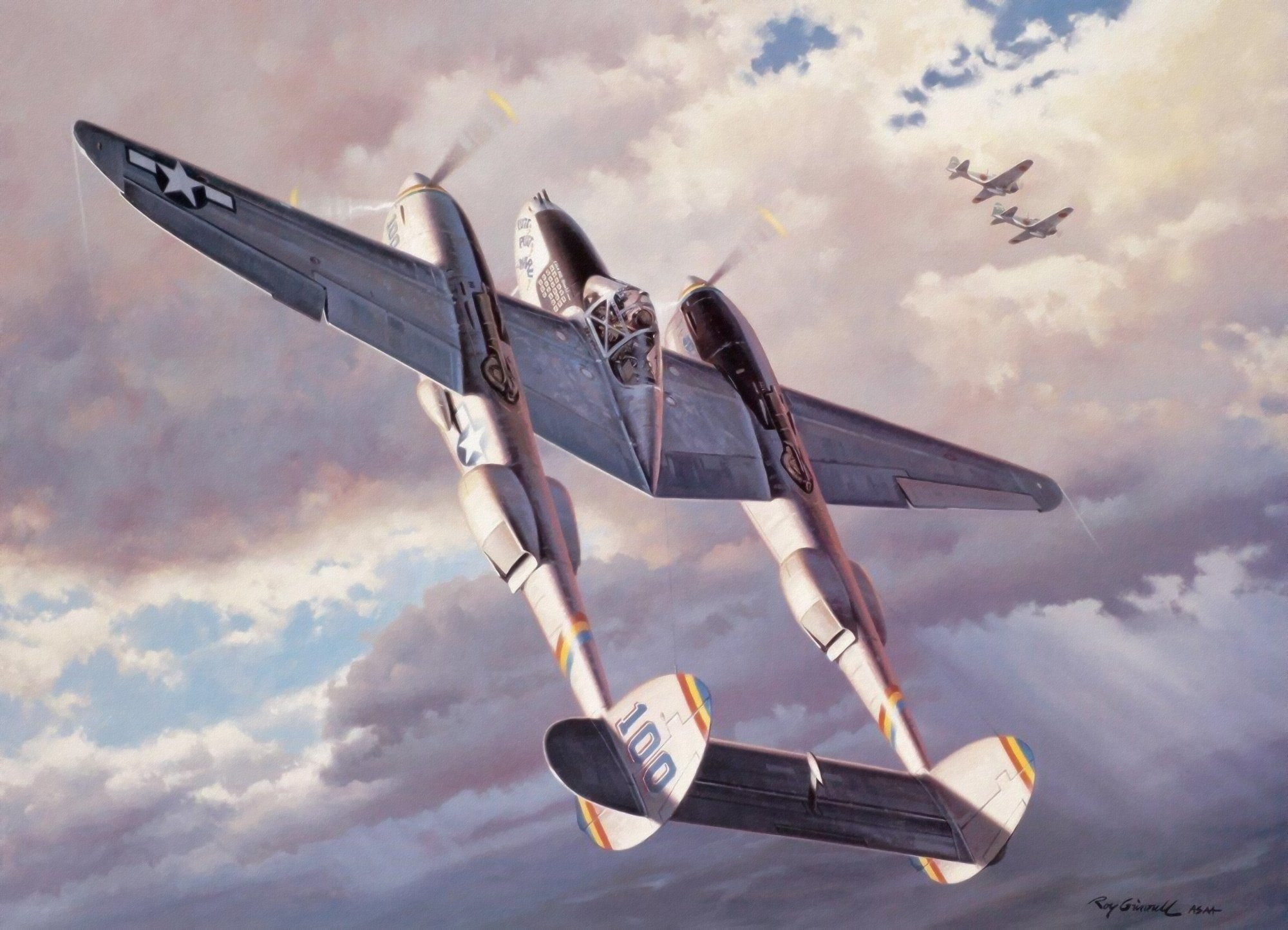lightning, art, fighter, ww2, aviation, p38, war, airplane, 1080P, painting, HD Wallpaper