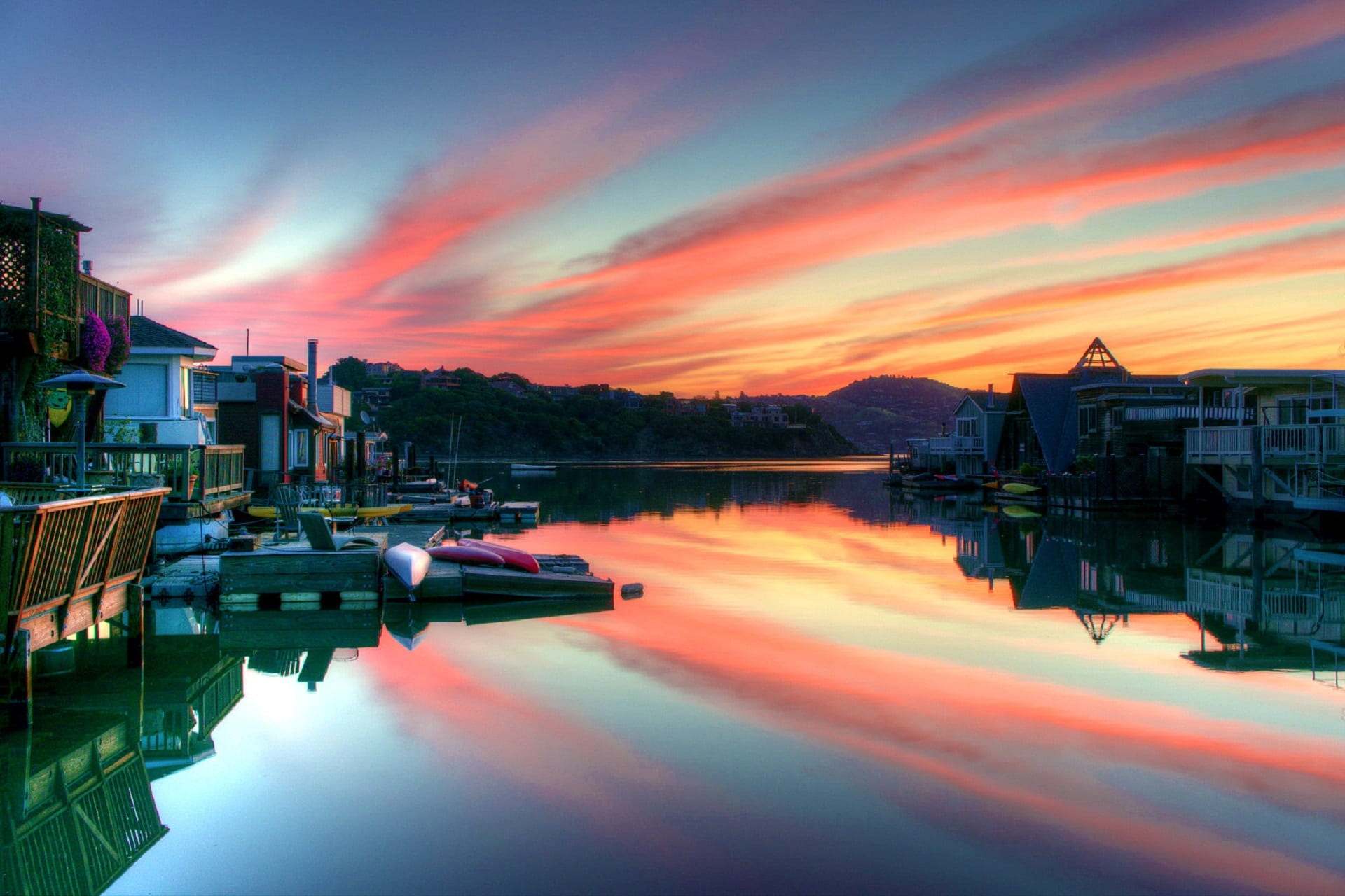 1080P, no people, buildings, clouds, landscape, outdoors, scenic, beauty in nature, sky, homes, usa, sausalito, transportation, architecture, california, HD Wallpaper
