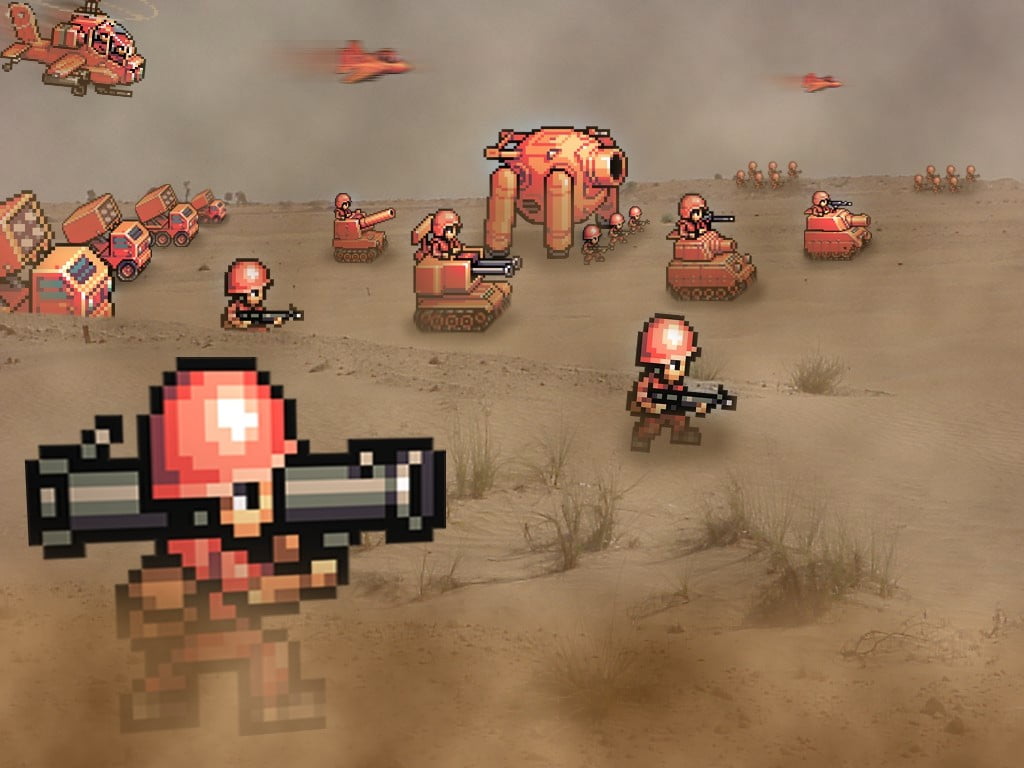 environment, land vehicle, pixel art, transportation, 480P, land, nature, Advance Wars, sky, battlefield, mode of transportation, outdoors, HD Wallpaper