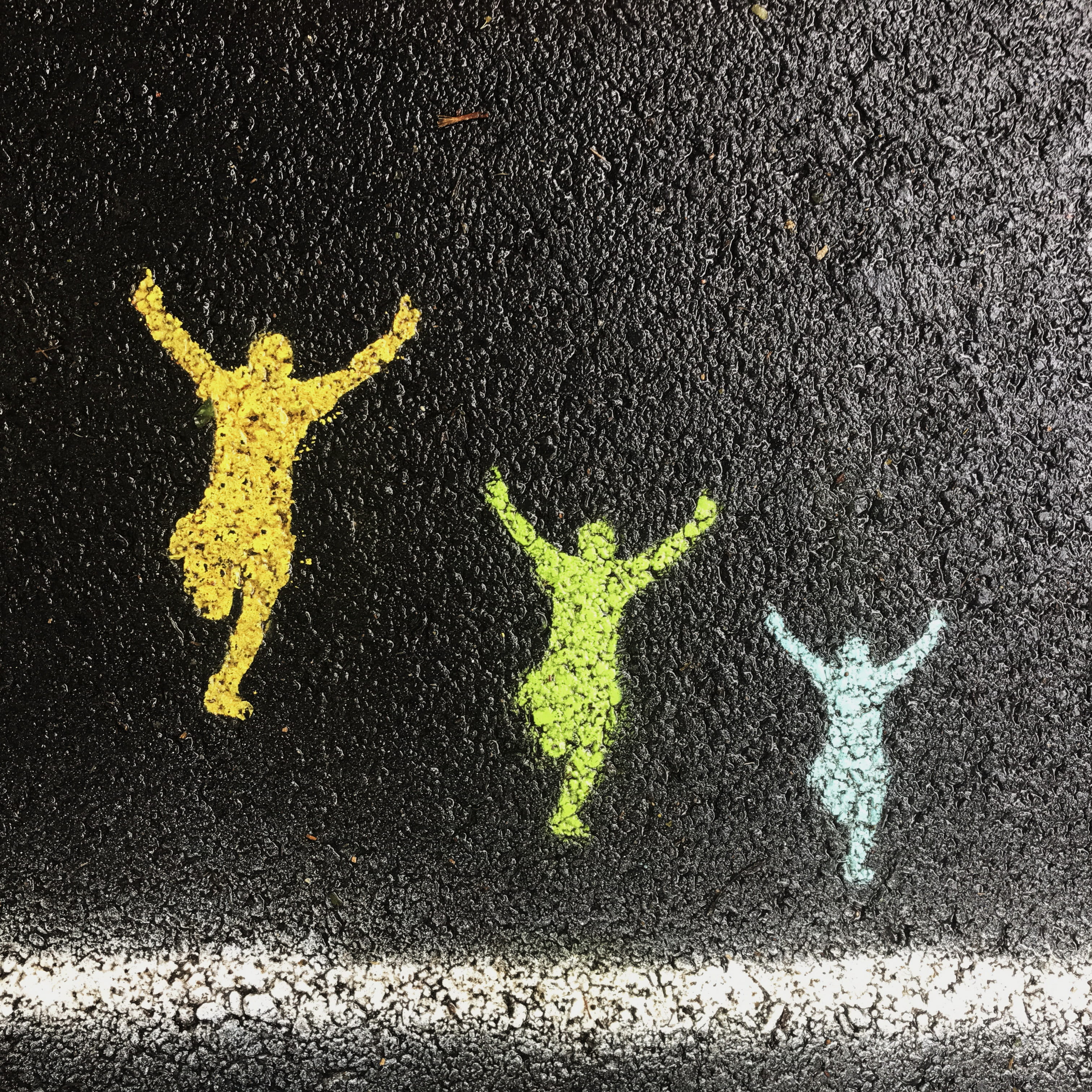surface, creativity, figures, city, sign, three, water, outdoors, transportation, painting, asphalt, black, symbol, people, road, street, silhouette, road marking, Phone HD Wallpaper