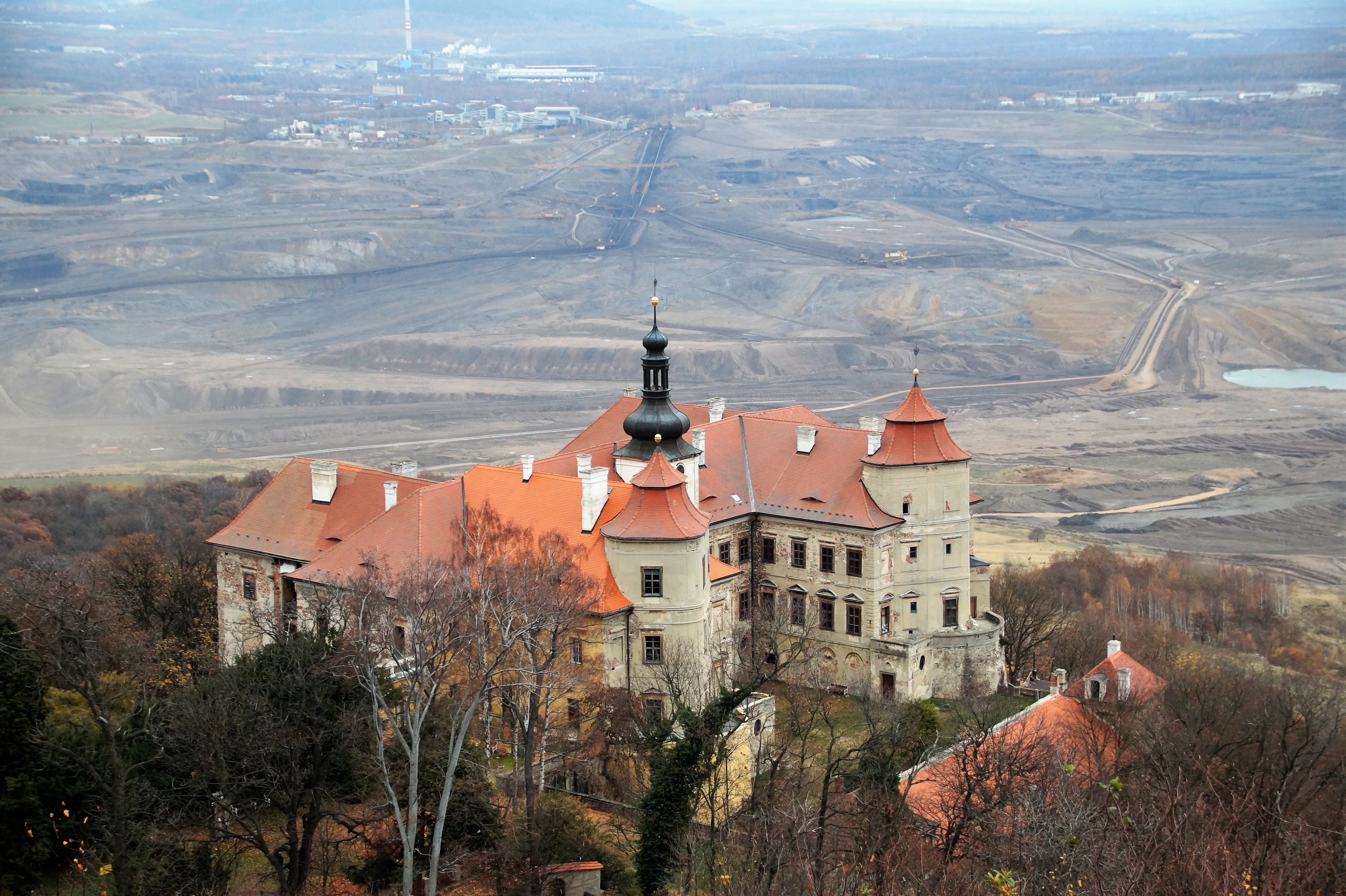 built structure, history, outdoors, travel destinations, mountain, lignite, spire, plant, landscape, industry, jezeří, czech, no people, surface, a lunar landscape, HD Wallpaper