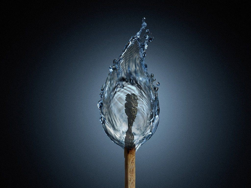 glass, close-up, digital art, high-speed photography, transparent, motion, studio shot, nature, blue, matchstick, water, gray background, black background, HD Wallpaper