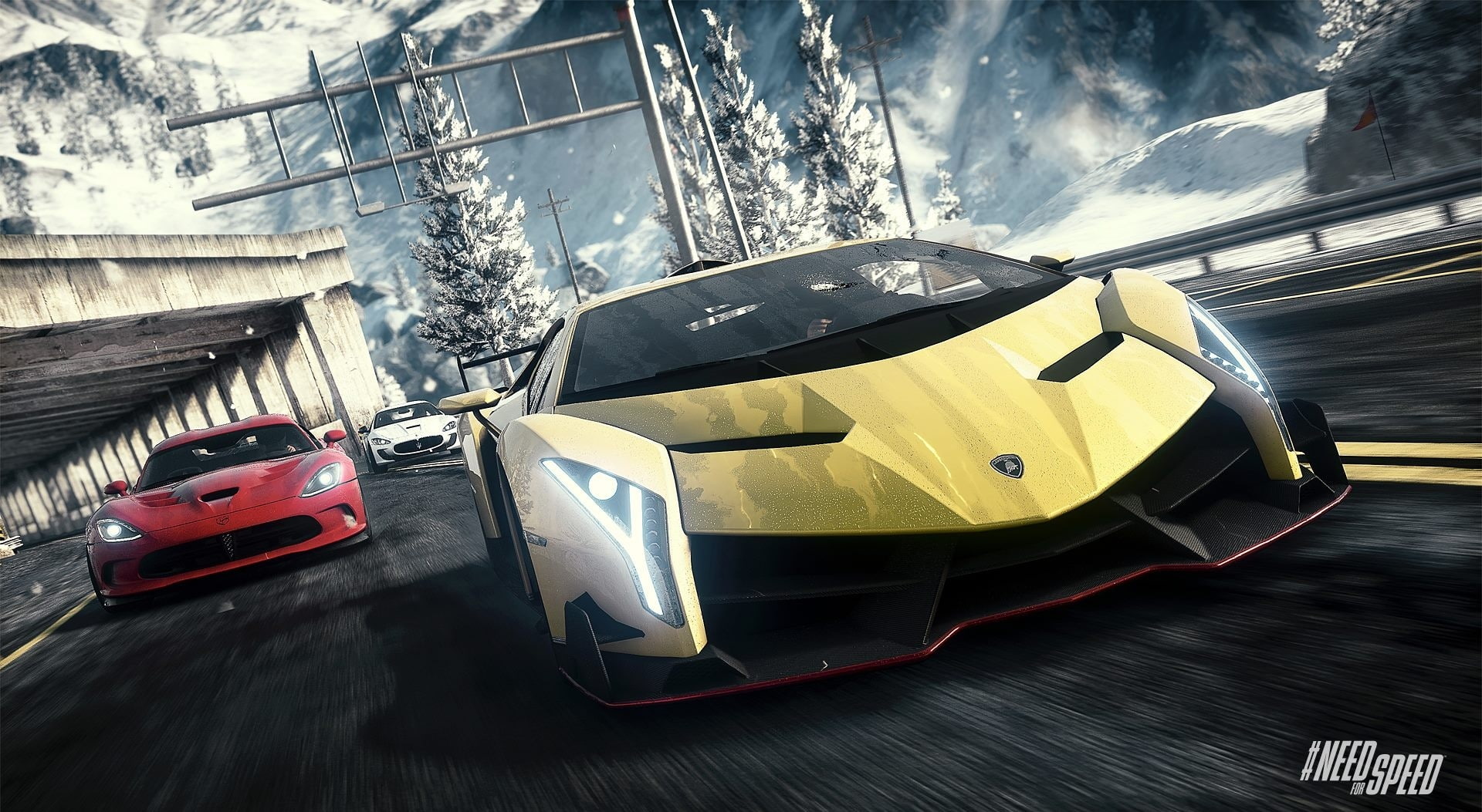 need, sport, sunlight, no people, Dodge, Maserati, 1080P, speed, yellow, veneno, Need For Speed, Games, mode of transportation, winter, motion, tree, nature, HD Wallpaper