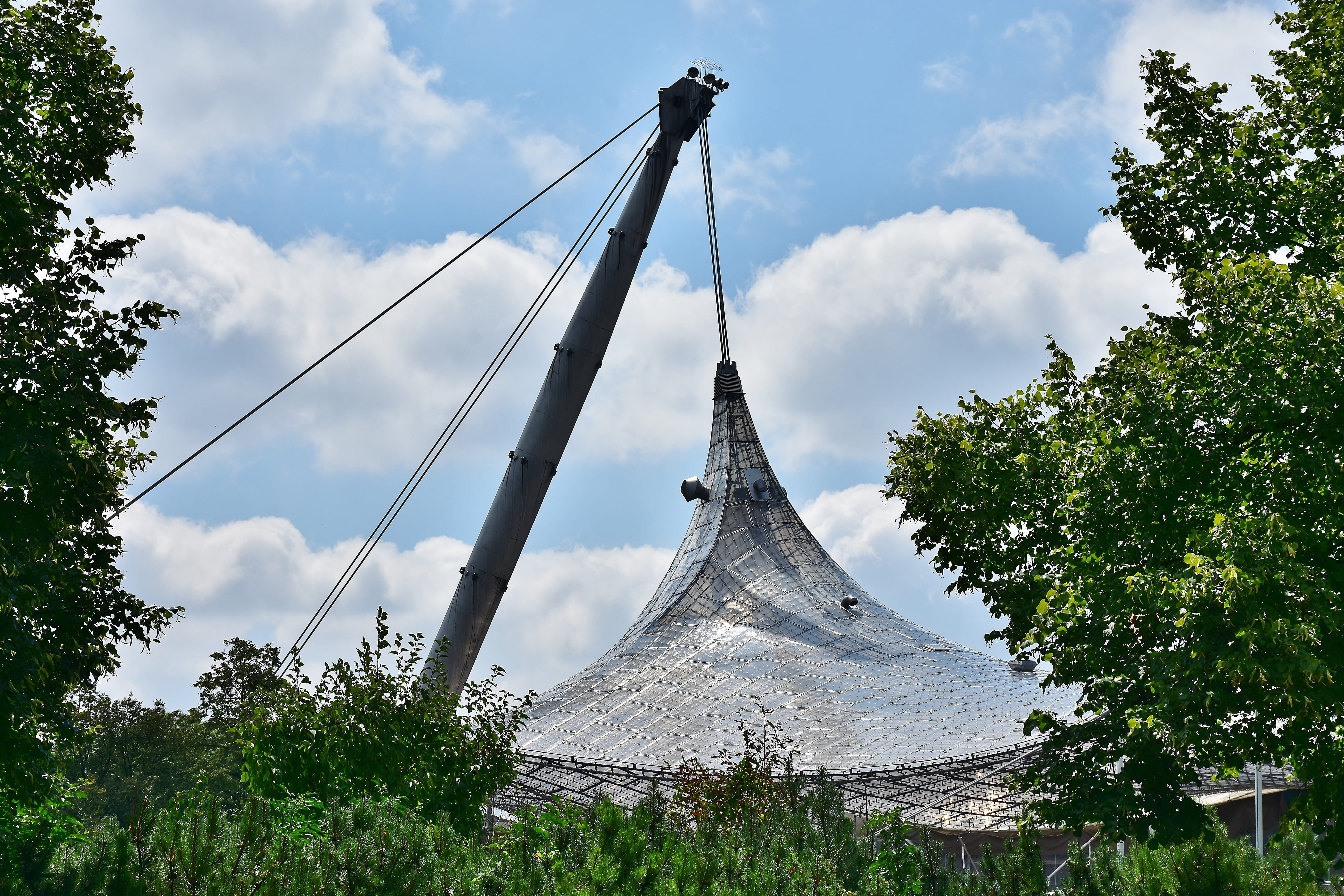 5K, germany, sports center, tall - high, bridge - man made structure, park, low angle view, olympic games, strive, game site, cloud - sky, places of interest, HD Wallpaper