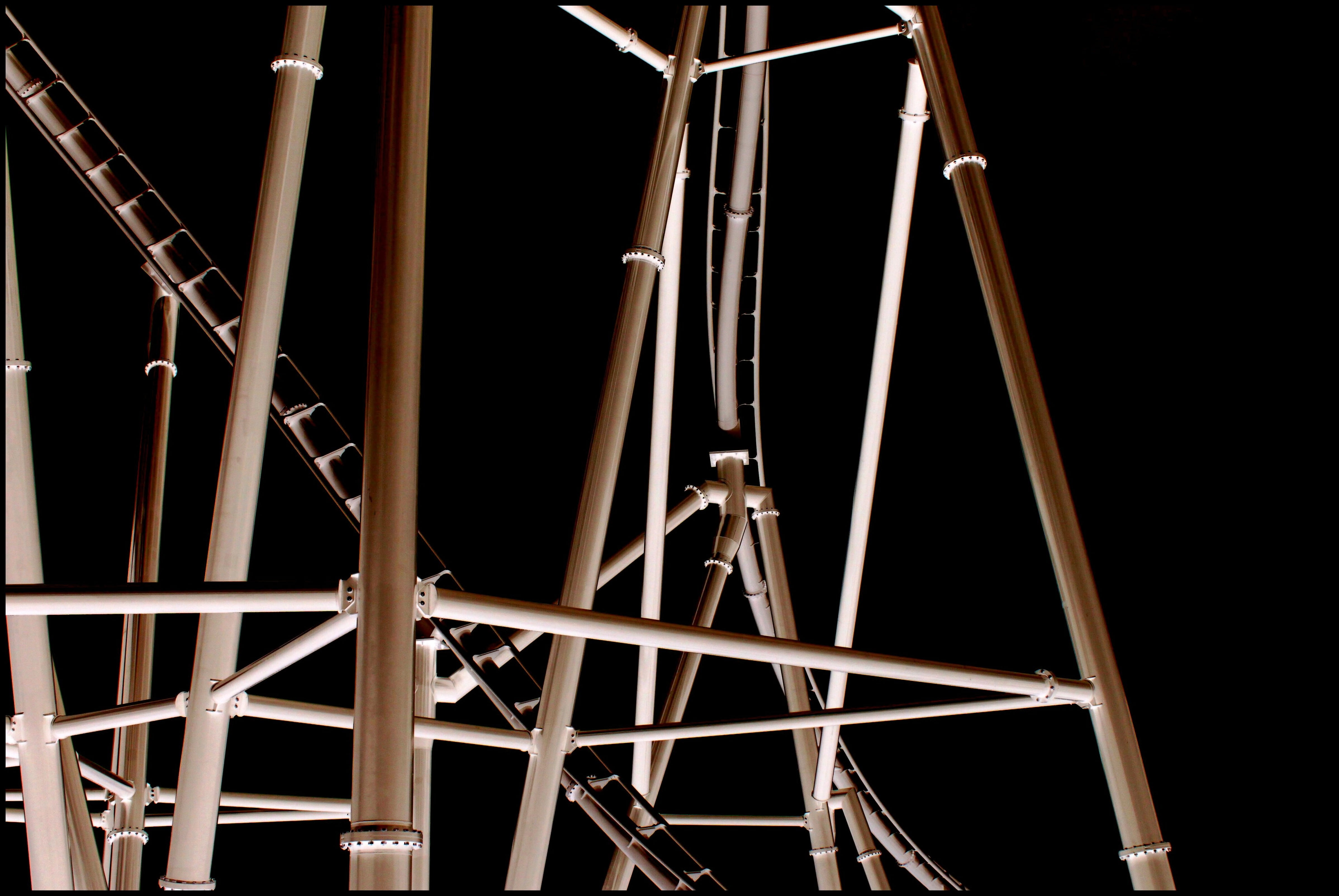 alloy, construction, scaffold, low angle view, element, girder, metal, entertainment event, rods, 4K, indoors, construction industry, shape, arts culture and entertainment, HD Wallpaper