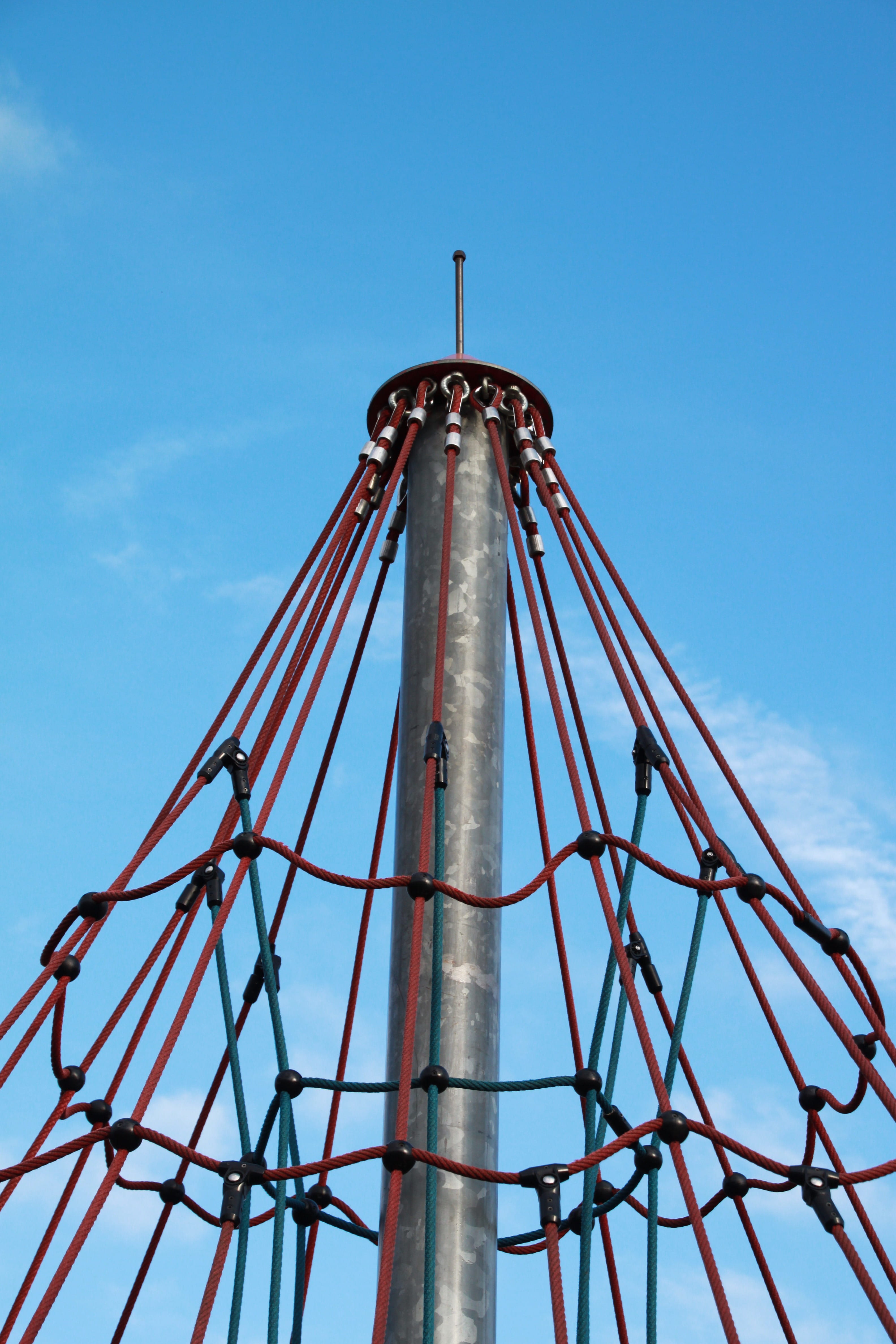 climb, low angle view, sky, blue sky connection, nature, amusement park, jungle gym, play, amusement park ride, strive, directly below, blue, outdoors, Phone HD Wallpaper