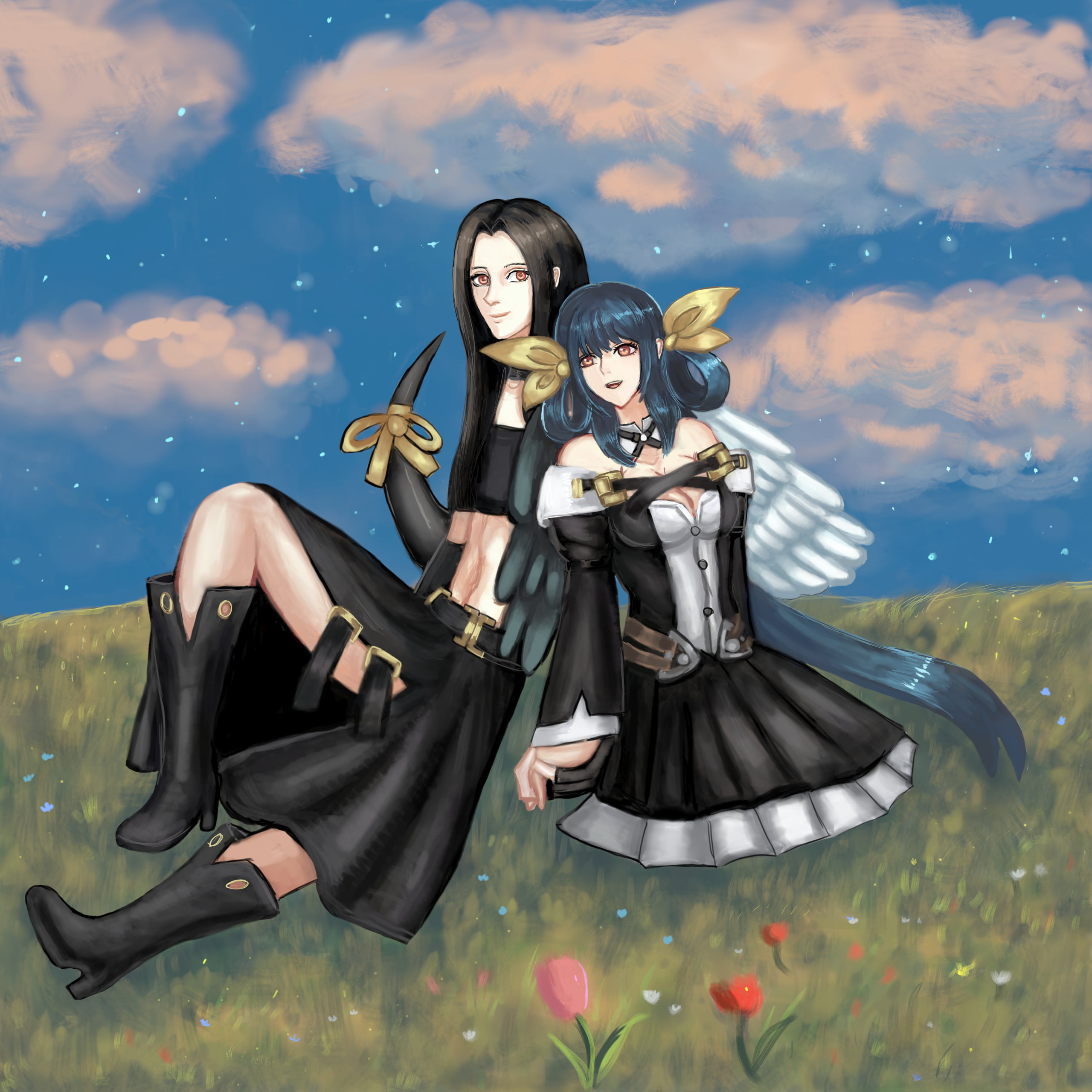 2K, sunset, anime games, clouds, Guilty Gear, anime girls, Testament (guilty gear), Dizzy (Guilty Gear), anime girl with wings, nature, Guilty gear strive, Phone HD Wallpaper
