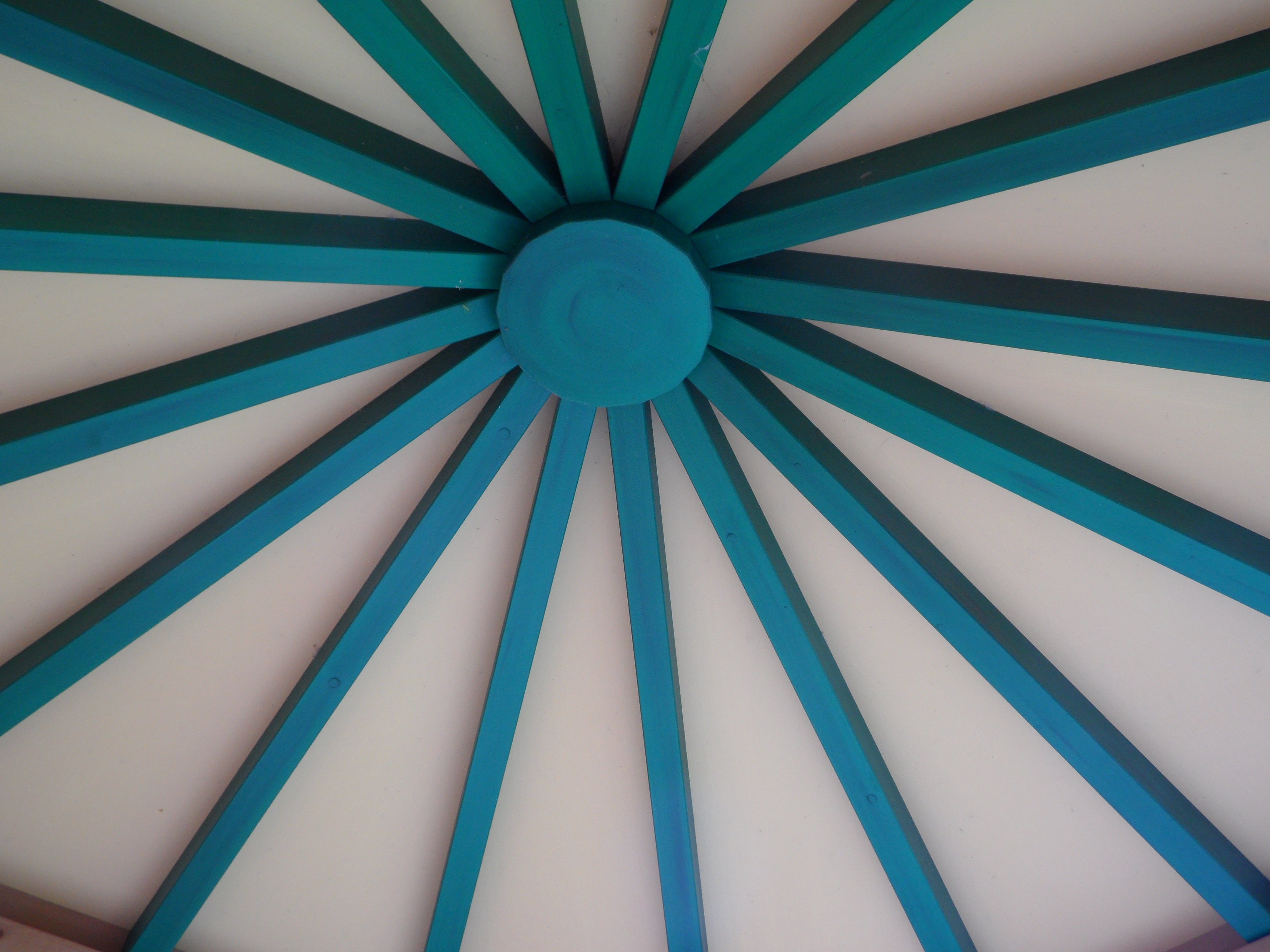 circle, colored bars, ceiling beams, backgrounds, design, architecture, blue, cupola, pattern, directly below, ceiling, shape, 4K, close-up, roof construction, HD Wallpaper