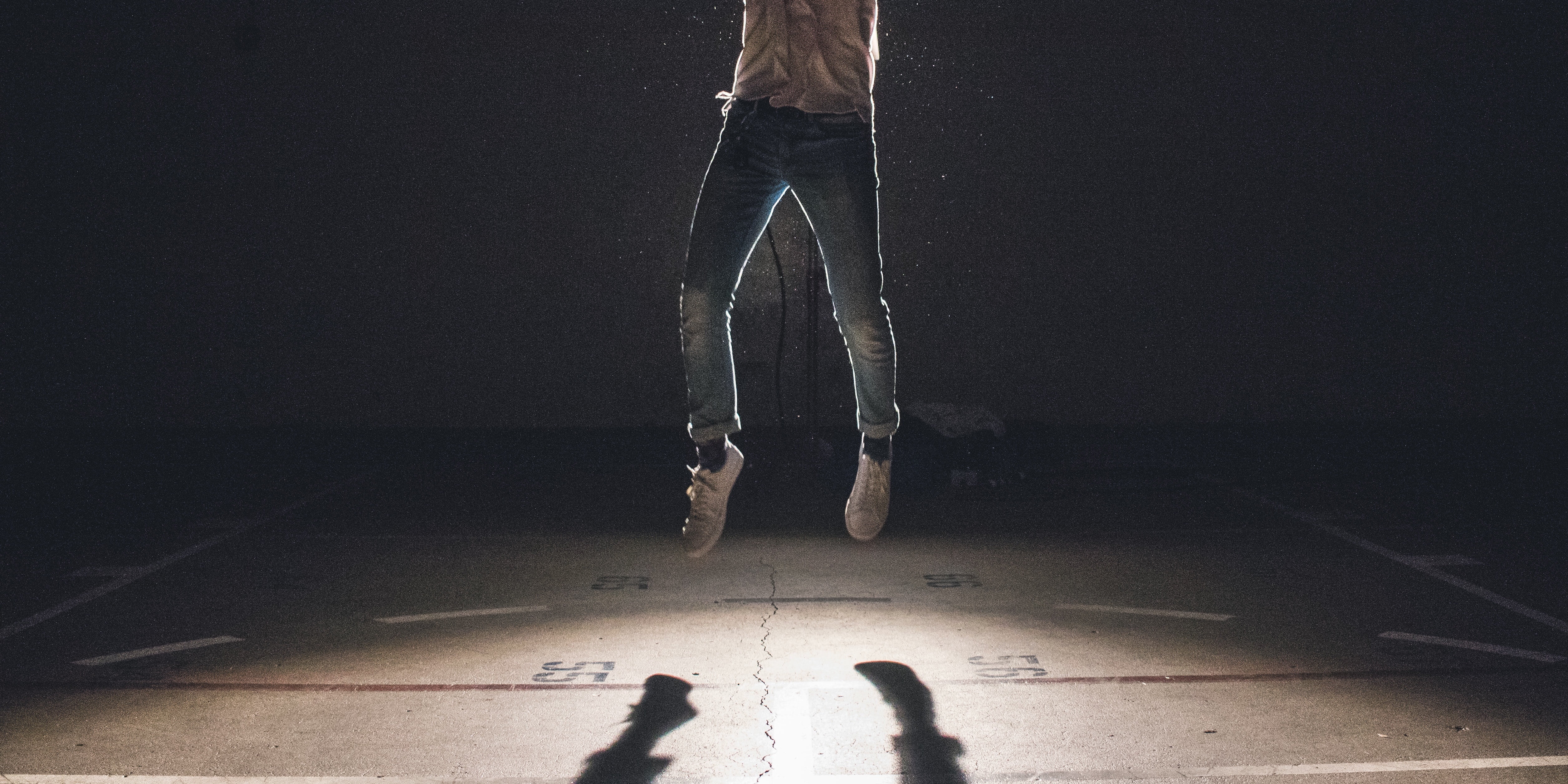 shadow, human leg, sport, 4K, indoors, dom, leisure activity, black background, metaphor, jeans, healthy, jump, achieve, wearing, lifestyles, real people, HD Wallpaper