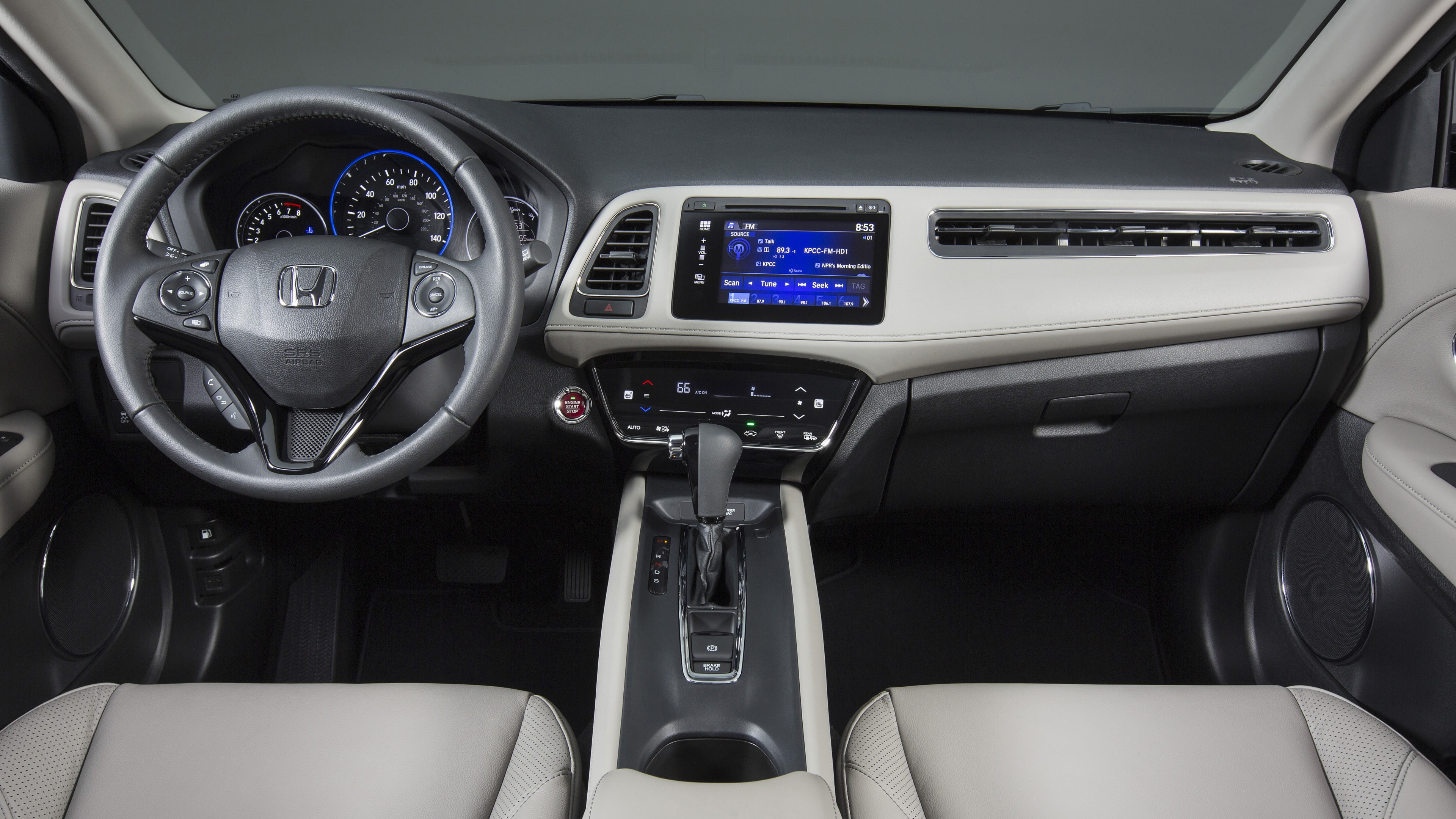 honda, ecosafe, review, Honda HR-V, SUV, Vezel, gray, vehicle, black, crossover, 4K, 2015 cars, hybrid, test drive, interior, HD Wallpaper