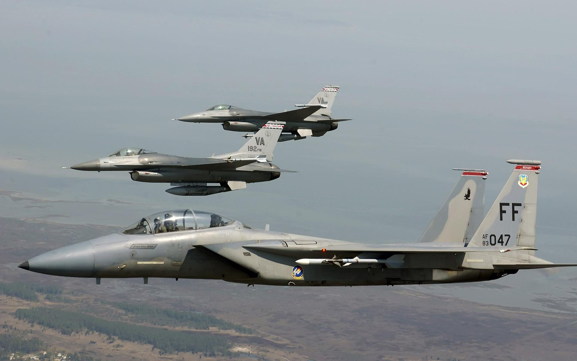 1080P, falcons, fighting, planes, eagle, f, joined, HD Wallpaper