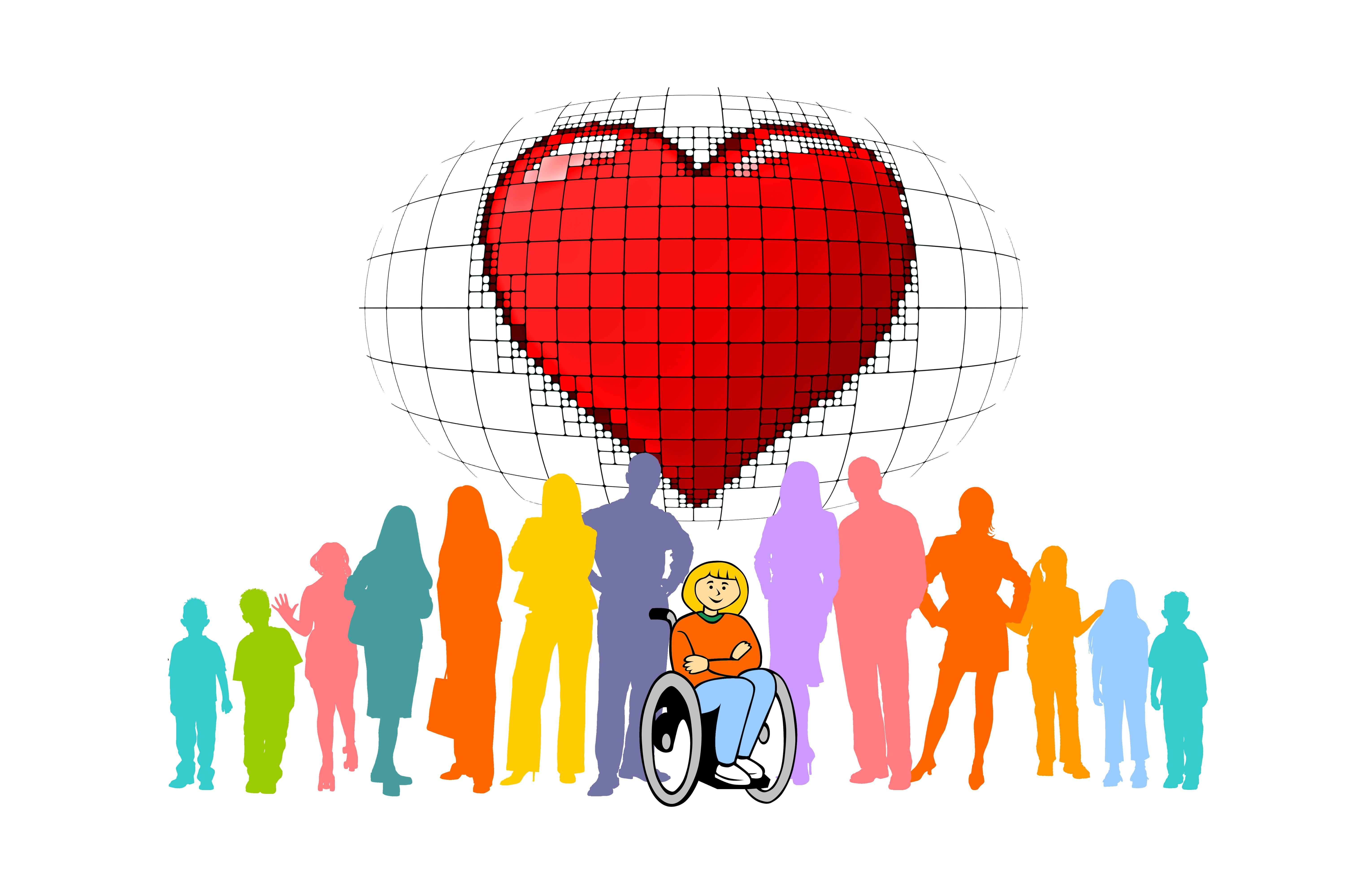 silhouette, love, community, studio shot, man, disability, creativity, disadvantage, heart, social networking, wheelchair, males, human, positive emotion, HD Wallpaper