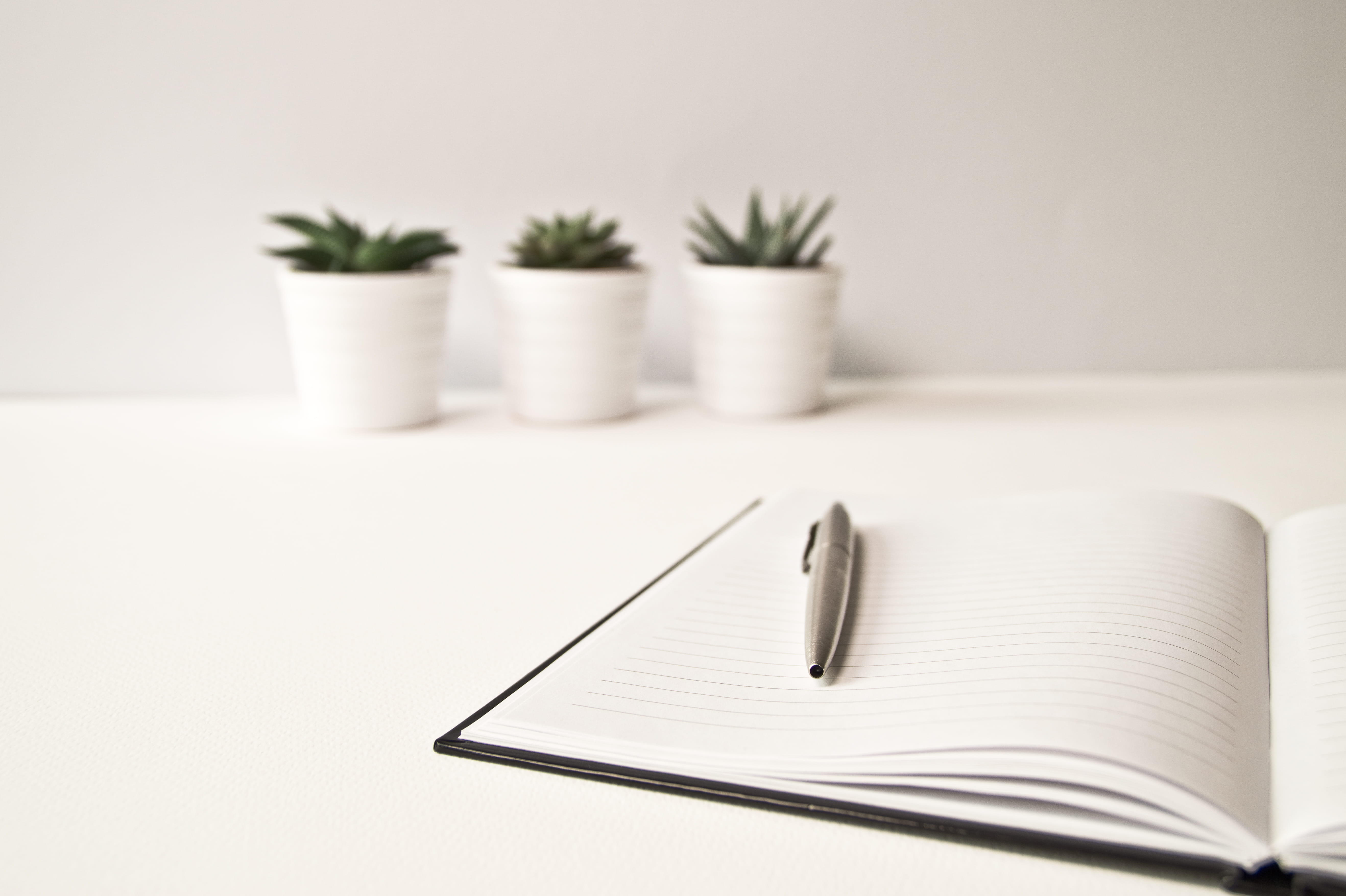 still life, no people, 5K, close-up, open, note pad, pen, white color, learning, notebook, studying, table, work space, pencil, indoors, education, paper, HD Wallpaper