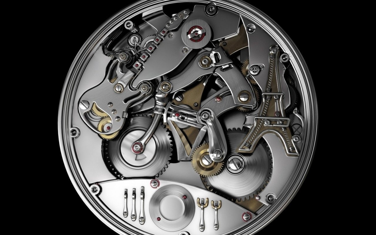 Man Made, steel, black background, minute hand, gear, 720P, technology, Watch, equipment, wheel, indoors, Steampunk, close-up, geometric shape, machinery, HD Wallpaper