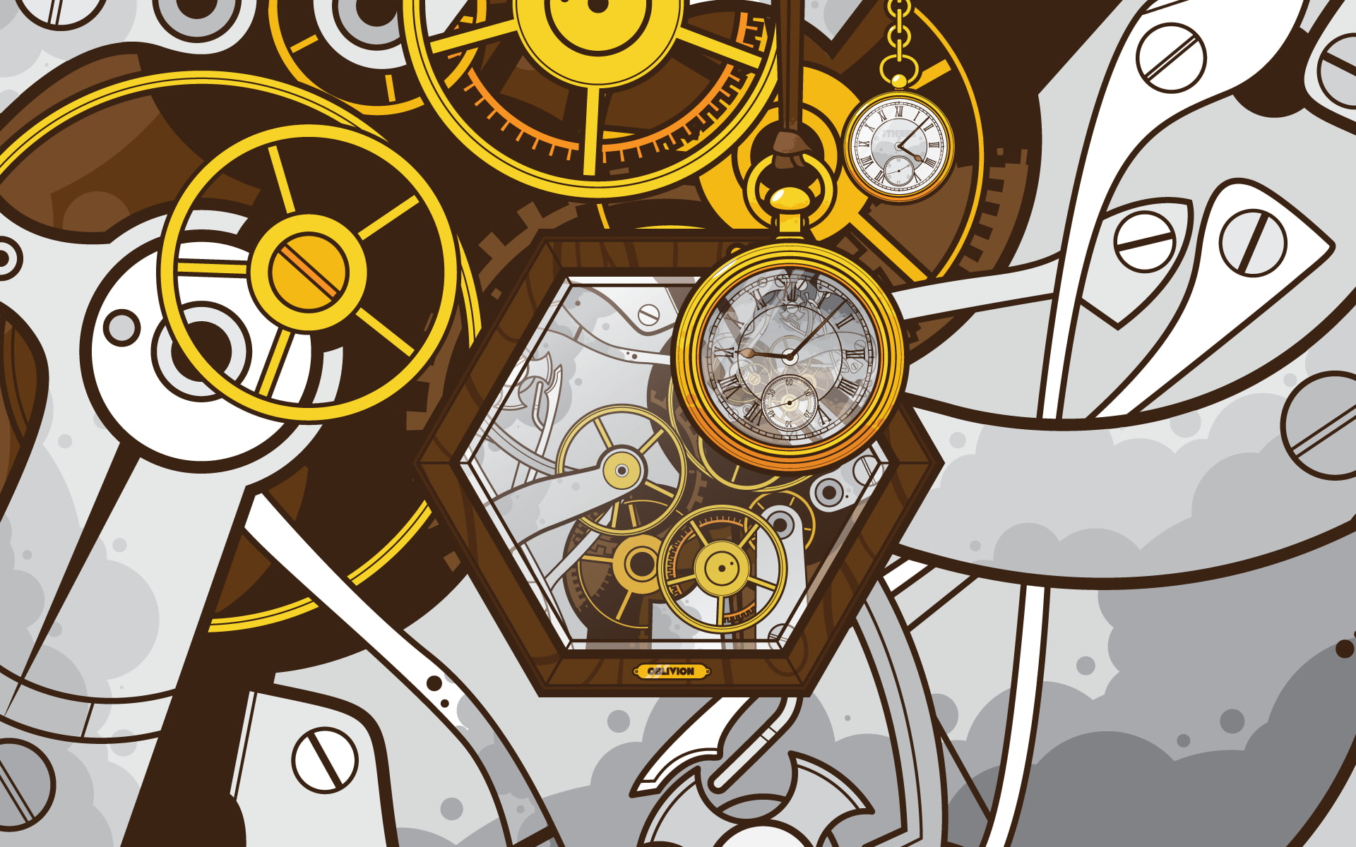 clock, 1080P, digital/artwork, gear, cog, hd, HD Wallpaper