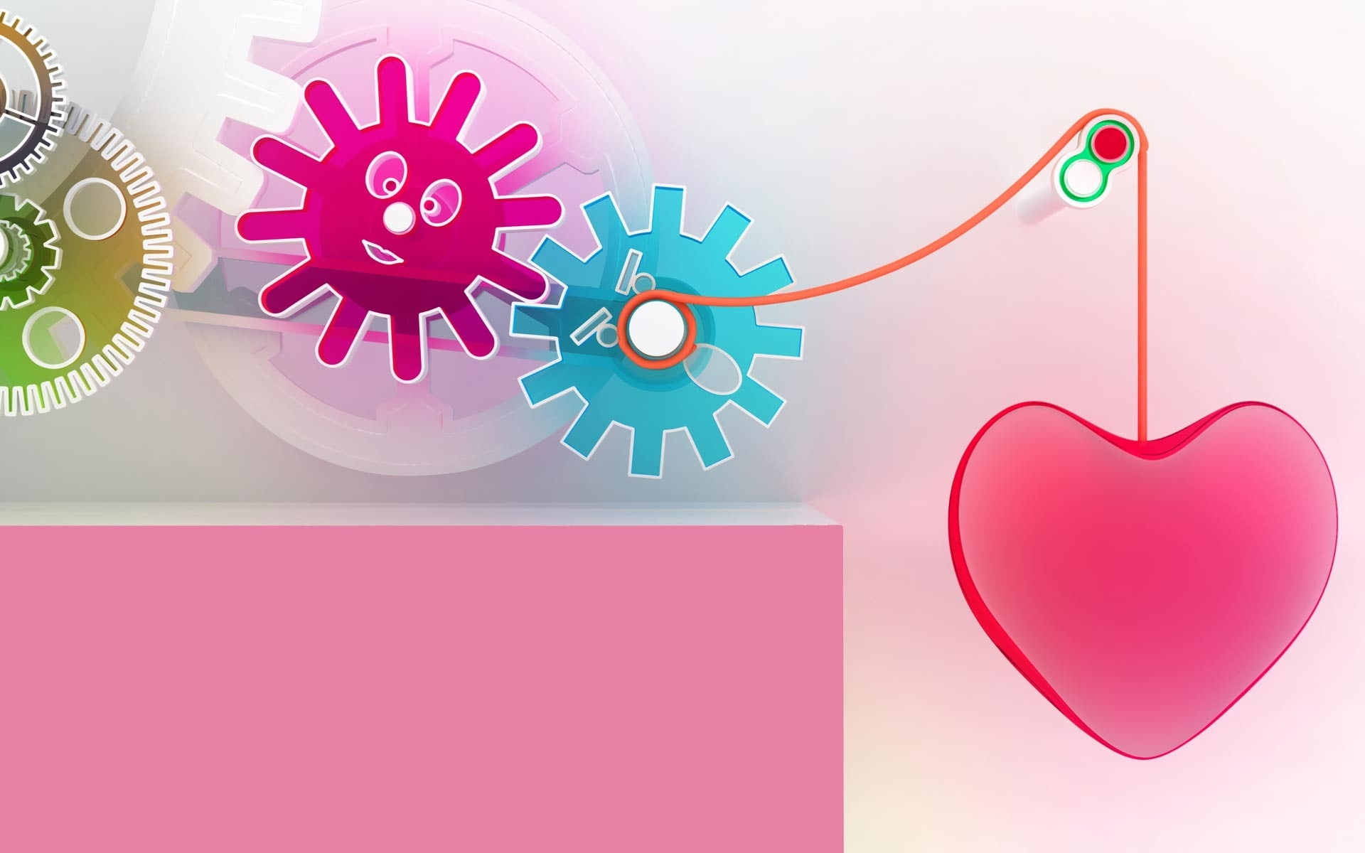 blue, pink, toys, teal, love, anime, hanging, sun, mechanism, cog, 1080P, heart, decor, white, HD Wallpaper