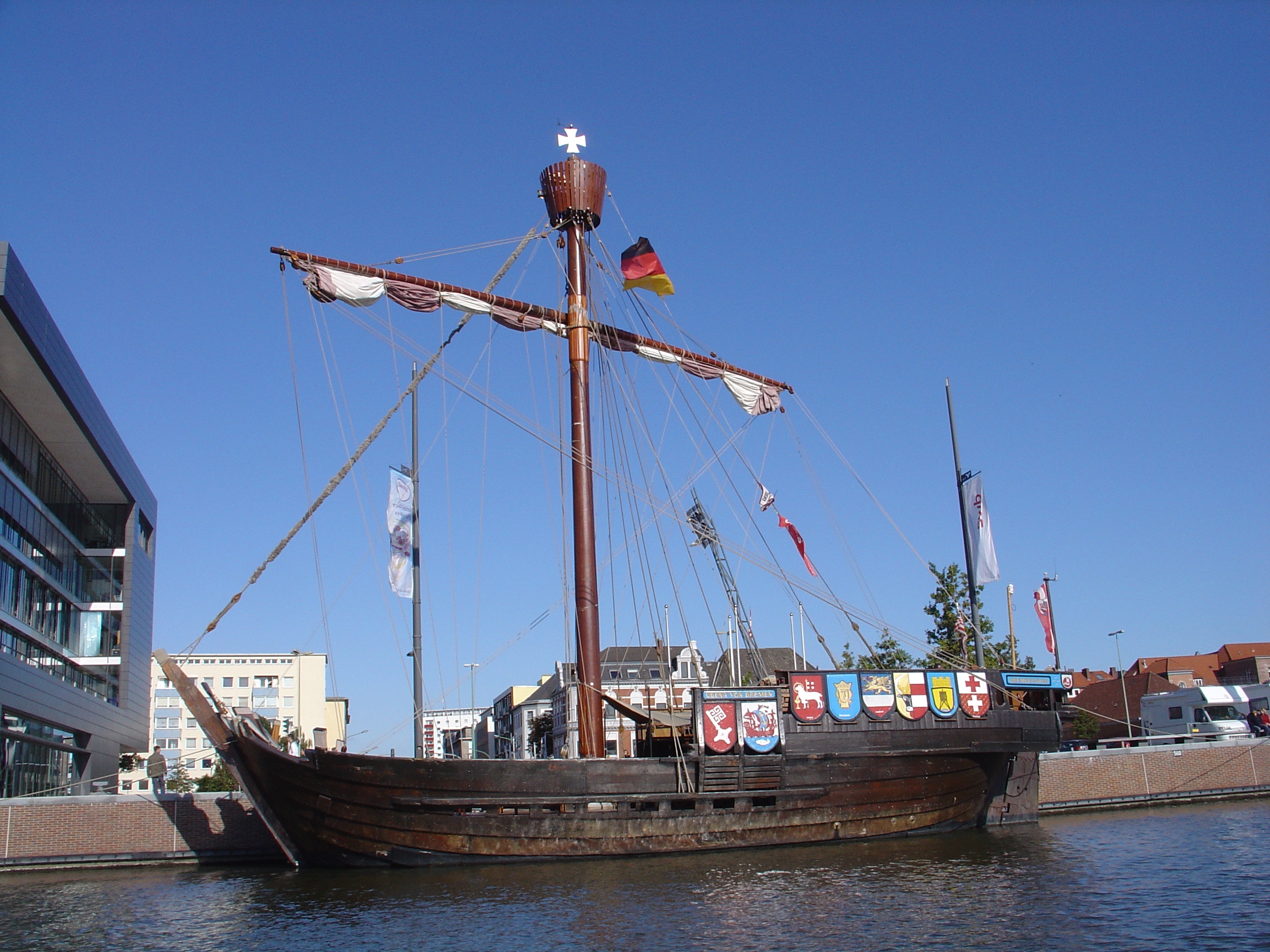 flag, no people, harbor, waterfront, outdoors, nature, nautical vessel, 2K, bremer kooge, canal, sea, sailing boat, blue, fishing boat, rhampholeon of bremen, HD Wallpaper