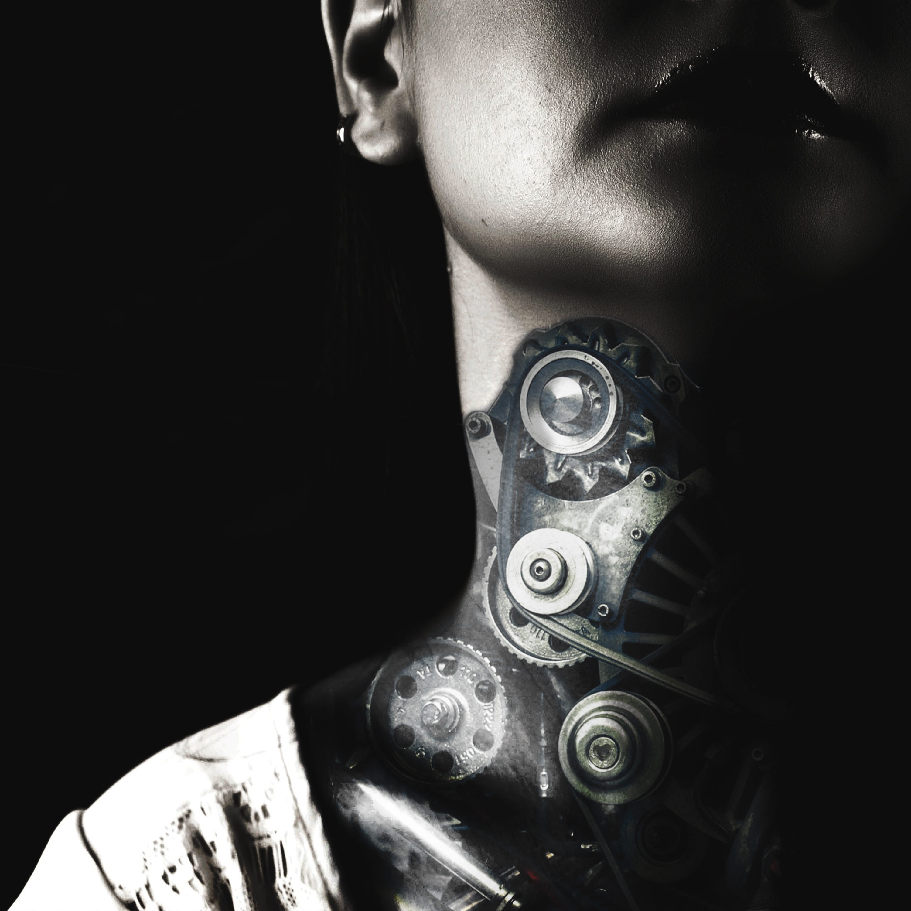 headshot, copy space, disguise, human representation, motor, body part, woman, machine, adult, style, mask, girl, human face, art, close-up, men, 2K, cogs, Phone HD Wallpaper