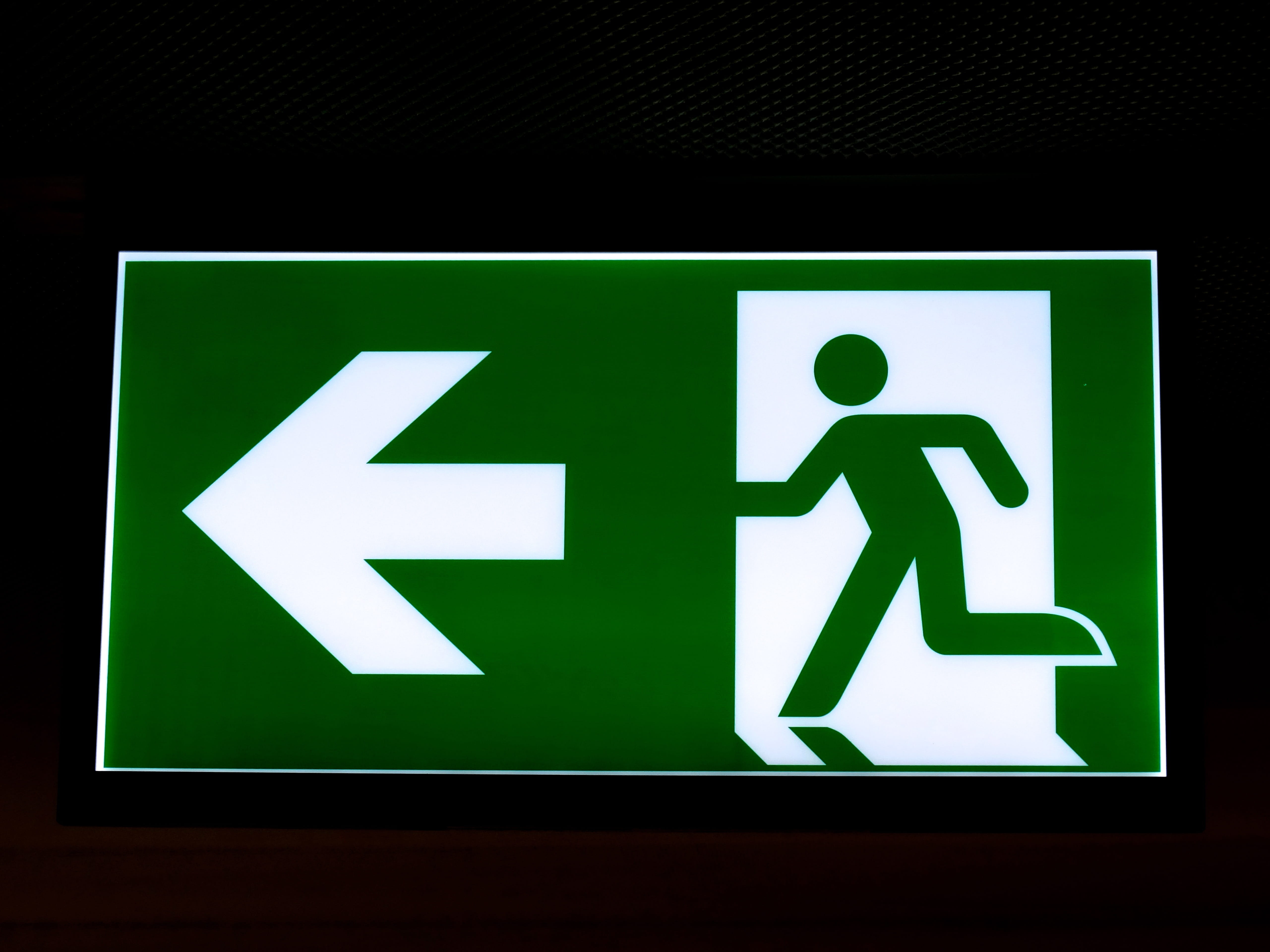 information sign, Fire Exit, arrow symbol, urgency, direction, information symbol, human representation, output, green, indoors, symbol, no people, illuminated, HD Wallpaper