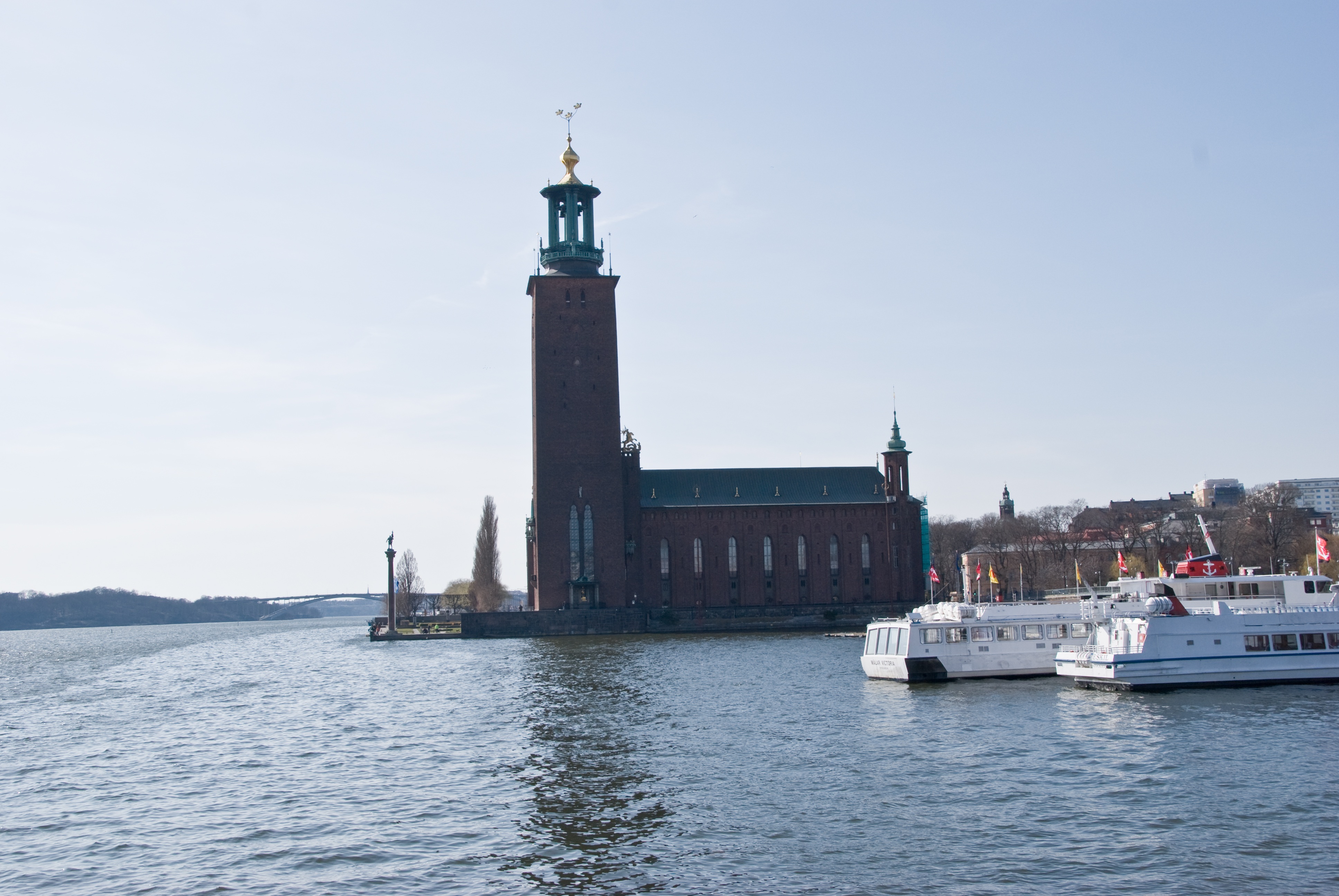 history, building, 4K, outdoors, nobel prize, architecture, water, nature, bell tower, sweden, stockholm, travel destinations, scandinavia, built structure, HD Wallpaper