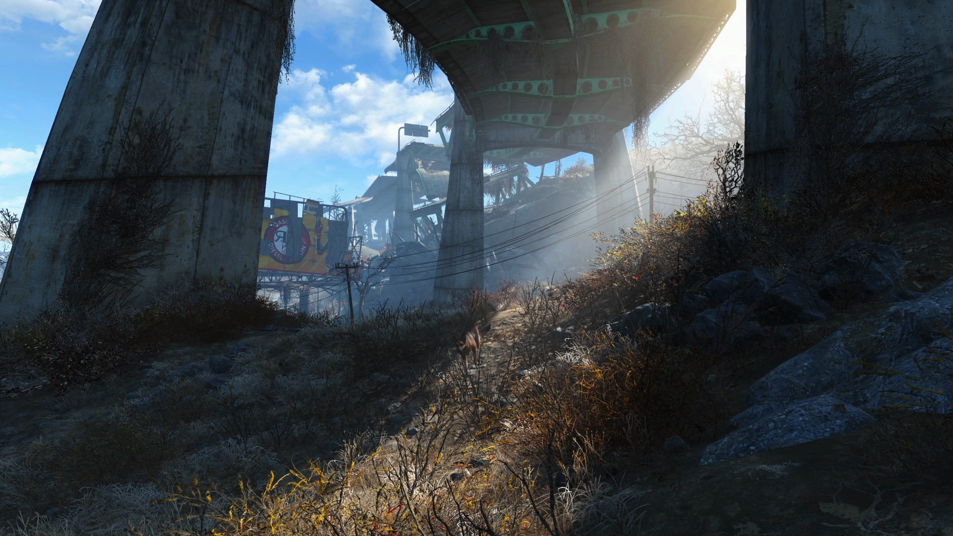 history, fan, tree, pollution, apps, transportation, bridge, day, nature, sky, bridge - man made structure, 1080P, video games, Fallout 4, built structure, HD Wallpaper