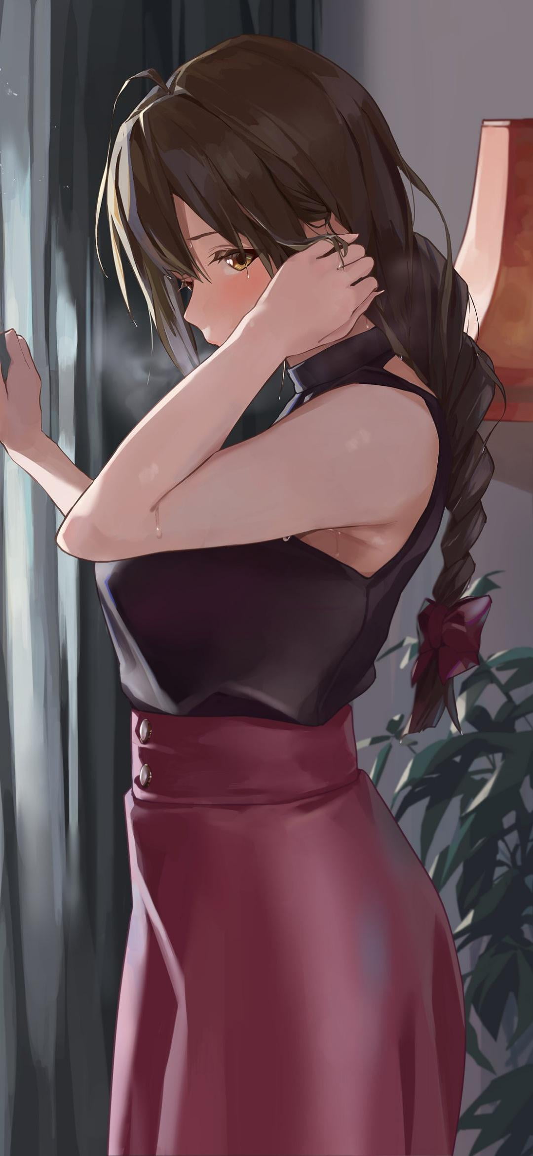 skirt, braids, 1080P, Phone HD Wallpaper
